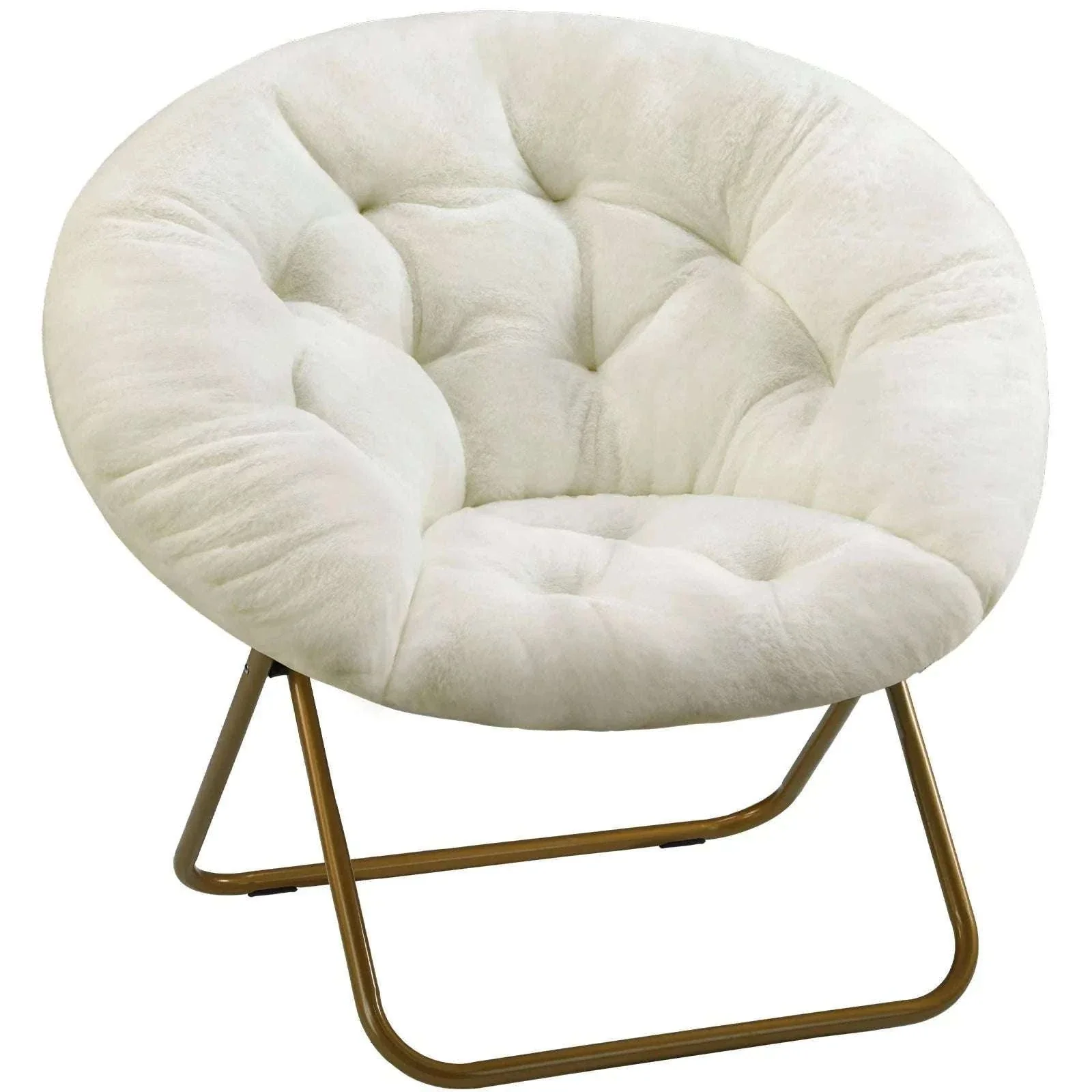 Foldable Faux Fur Saucer Chair with Thick Cushion and Metal Frame - Image 17