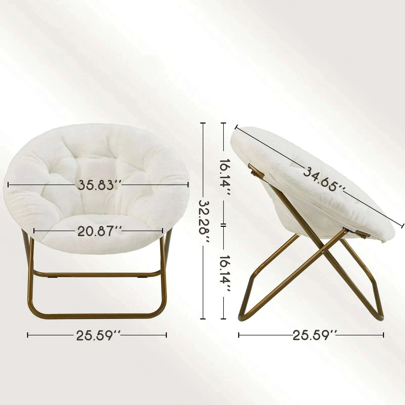 Foldable Faux Fur Saucer Chair with Thick Cushion and Metal Frame - Image 2