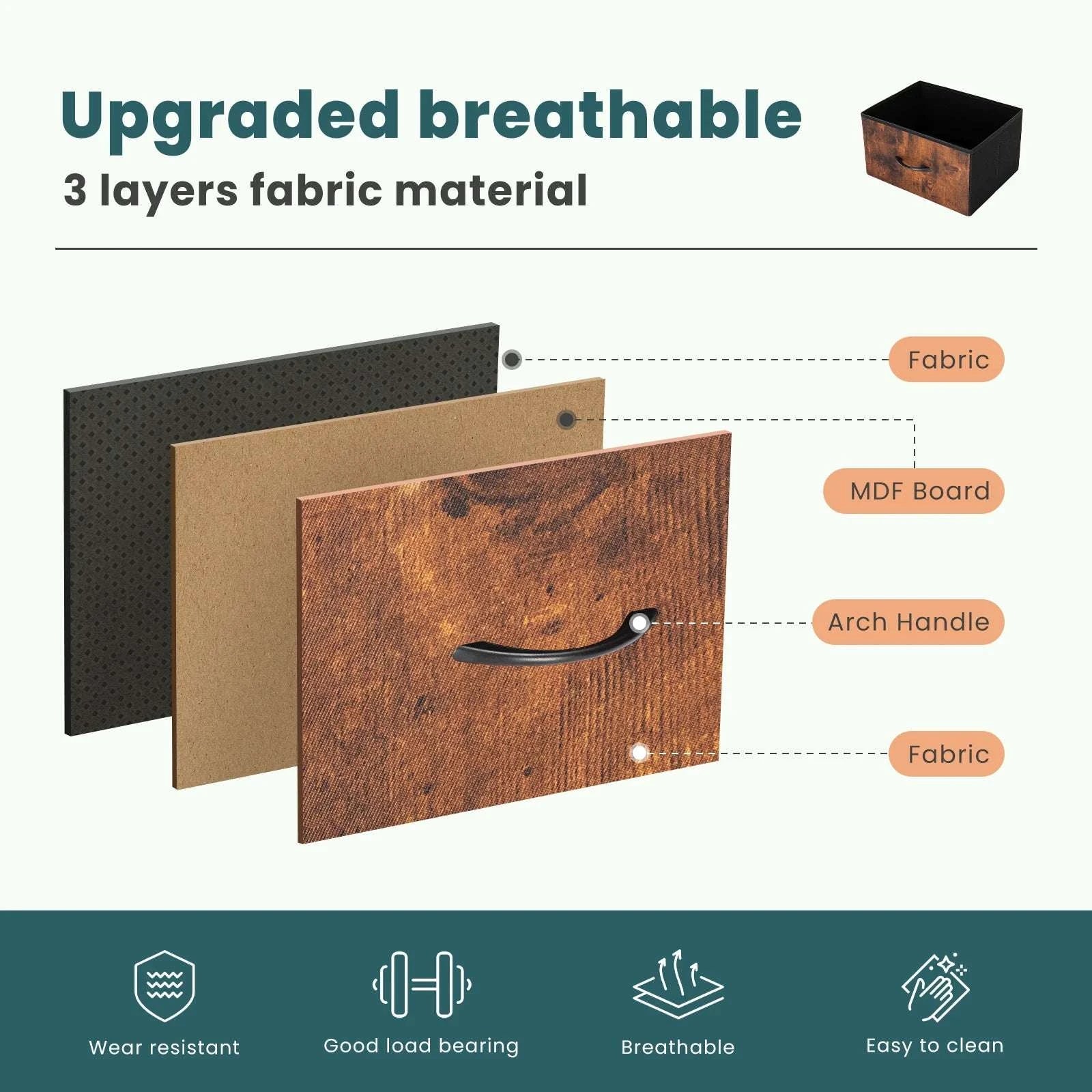 TV Stand with 5 Fabric Drawers Storage Dresser for Bedroom - Image 16