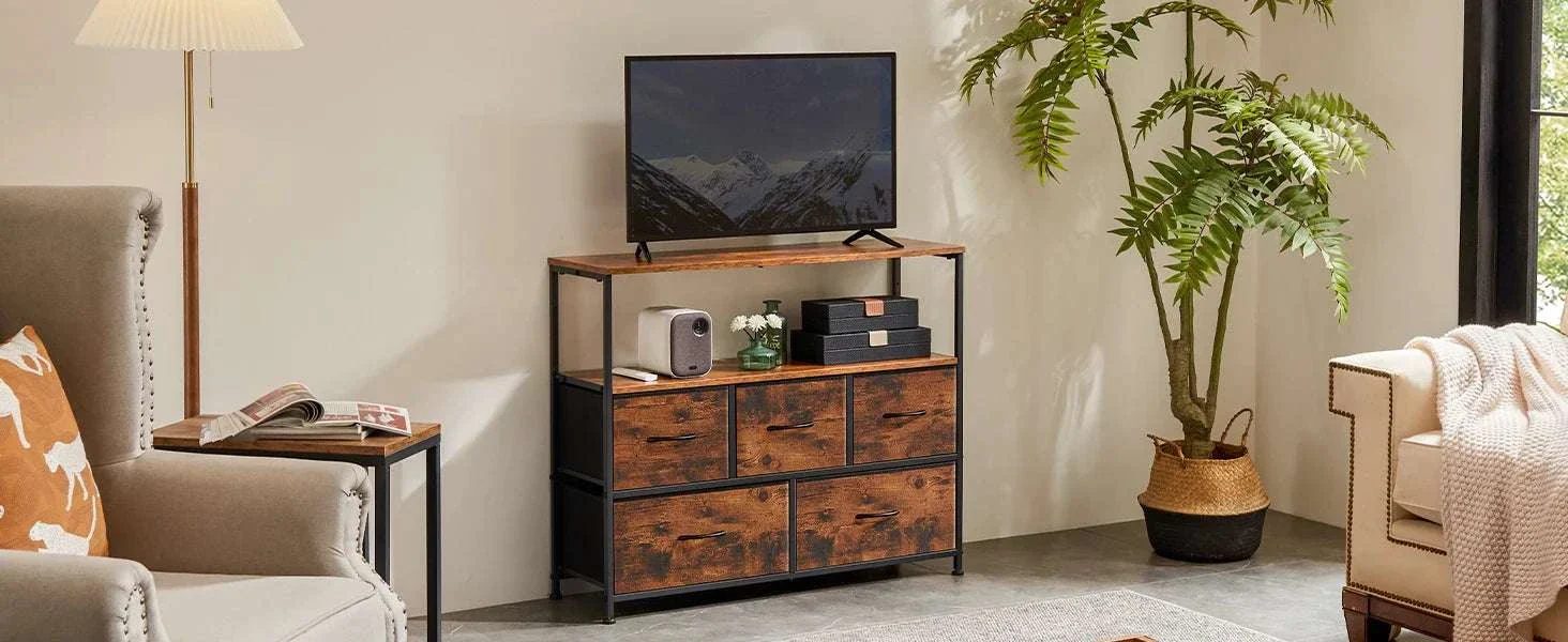 TV Stand with 5 Fabric Drawers Storage Dresser for Bedroom - Image 7