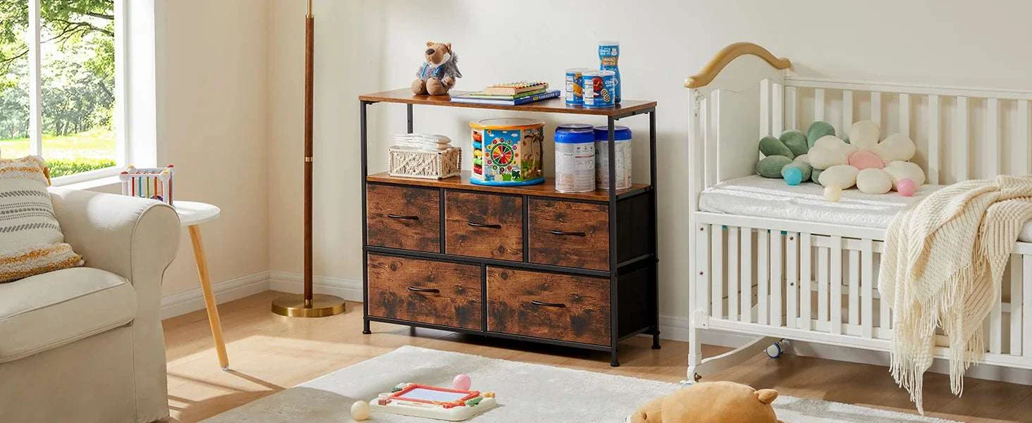 TV Stand with 5 Fabric Drawers Storage Dresser for Bedroom - Image 8