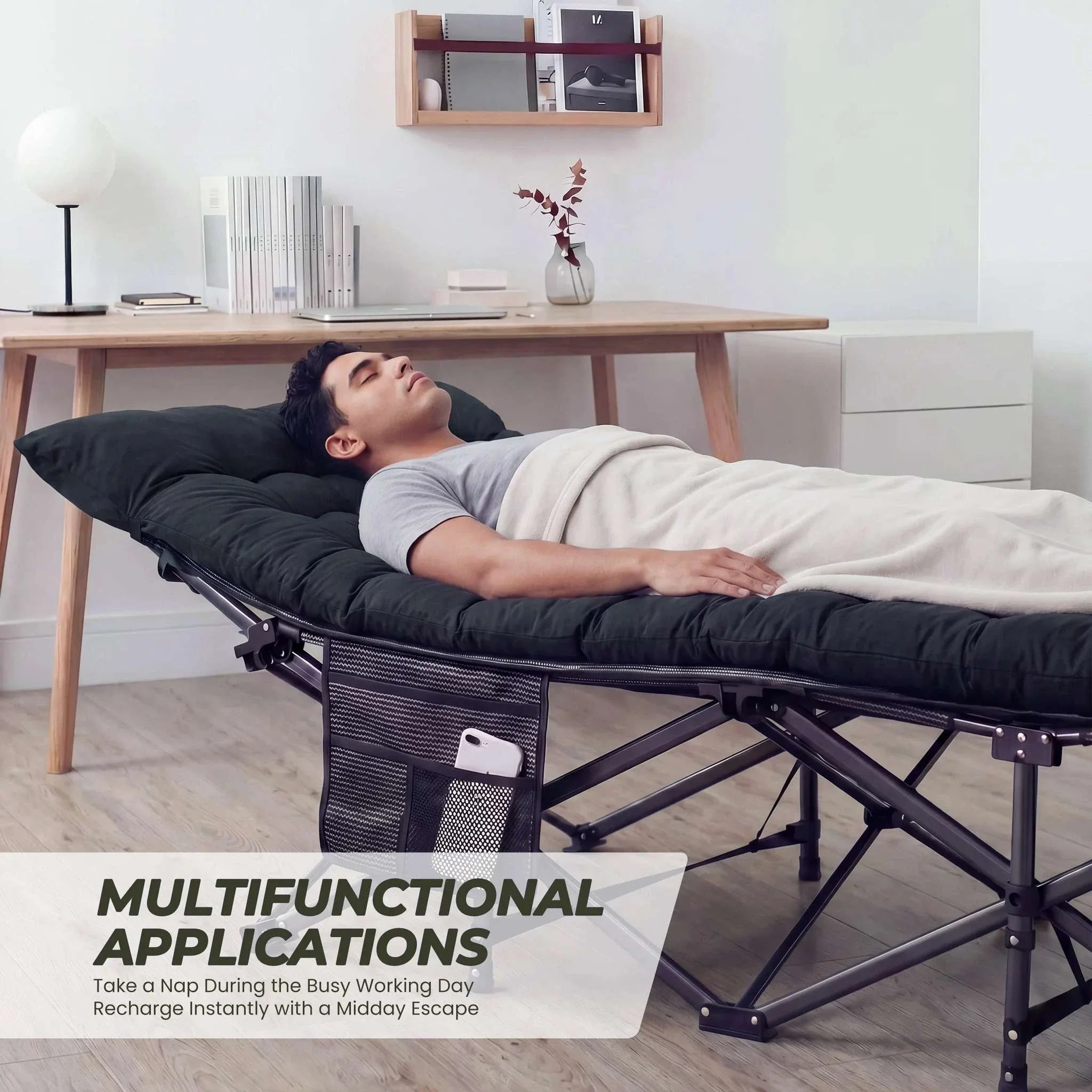 Folding Camping Lounge Chair Bed with Cushion, 440 lbs Support - Image 3