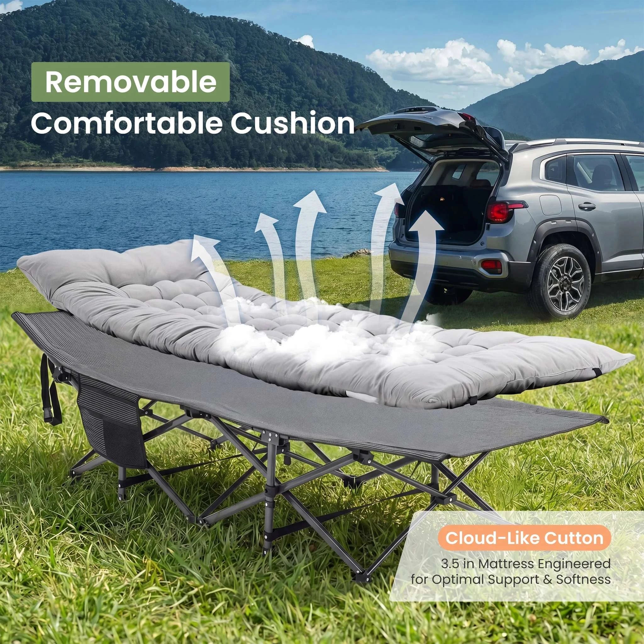 Folding Camping Cot Bed with 3.5'' Cushion & 440 lbs Support - Image 11