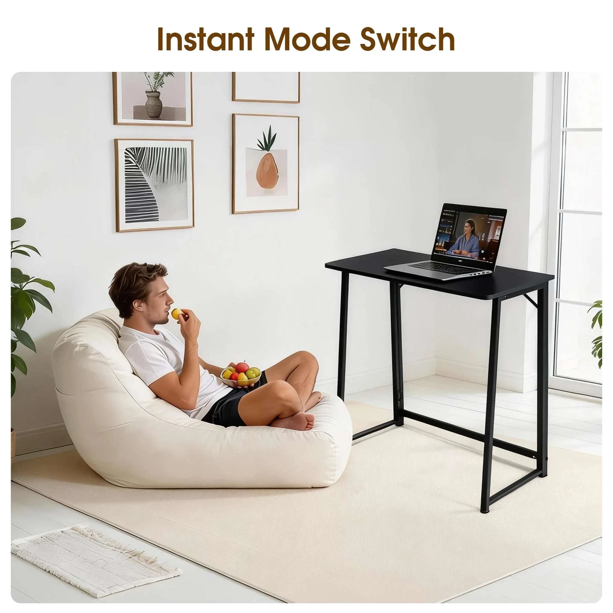 31.5" Folding Office Desk Compact Wooden Workstation with Metal Frame - Image 2