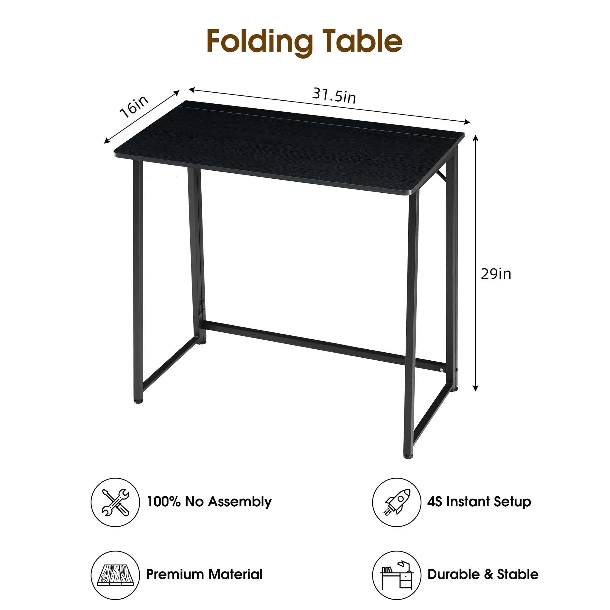 31.5" Folding Office Desk Compact Wooden Workstation with Metal Frame - Image 3