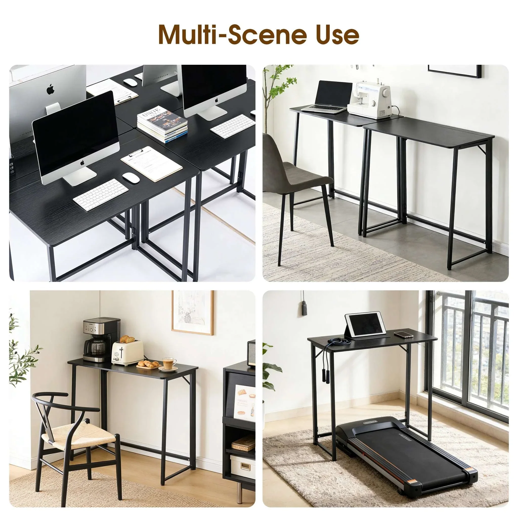 31.5" Folding Office Desk Compact Wooden Workstation with Metal Frame - Image 5
