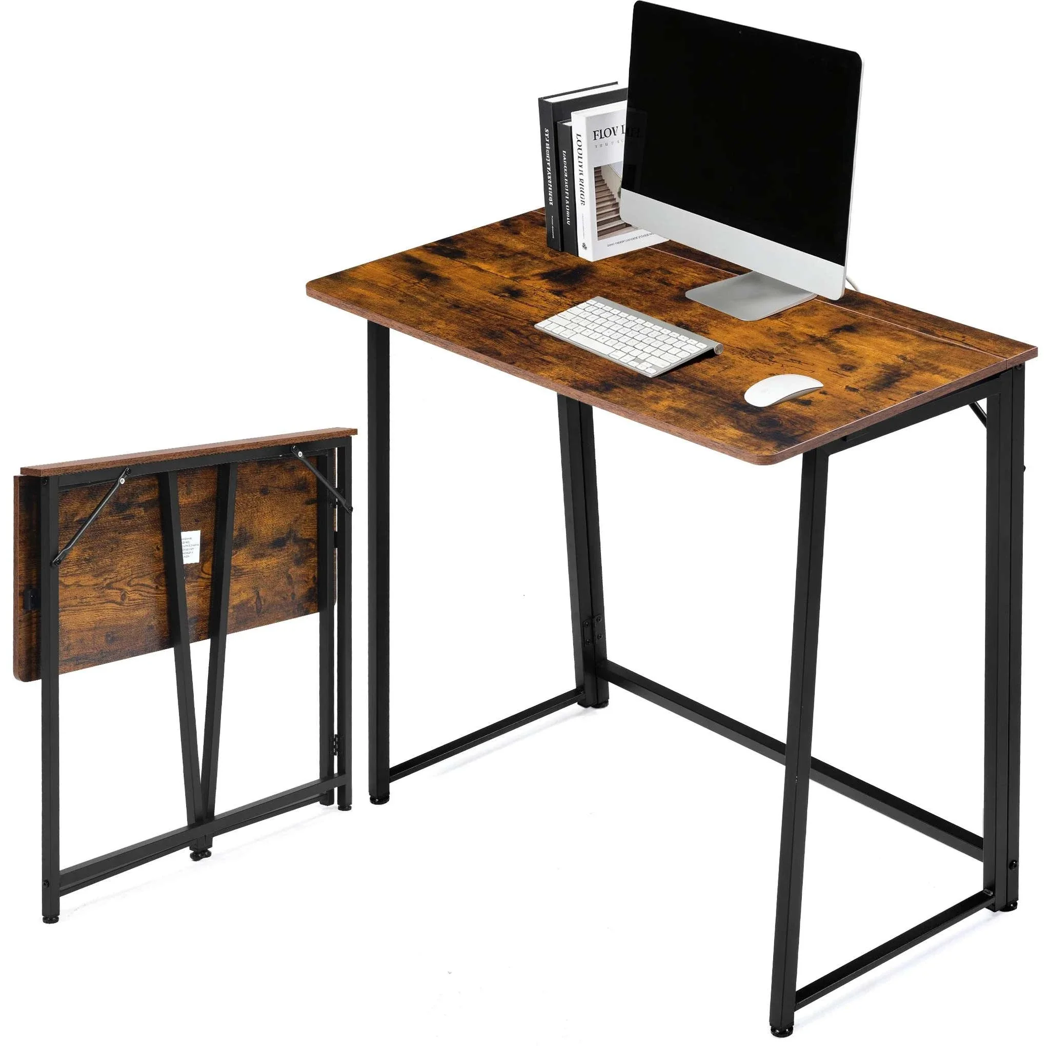 31.5" Folding Office Desk Compact Wooden Workstation with Metal Frame - Image 8
