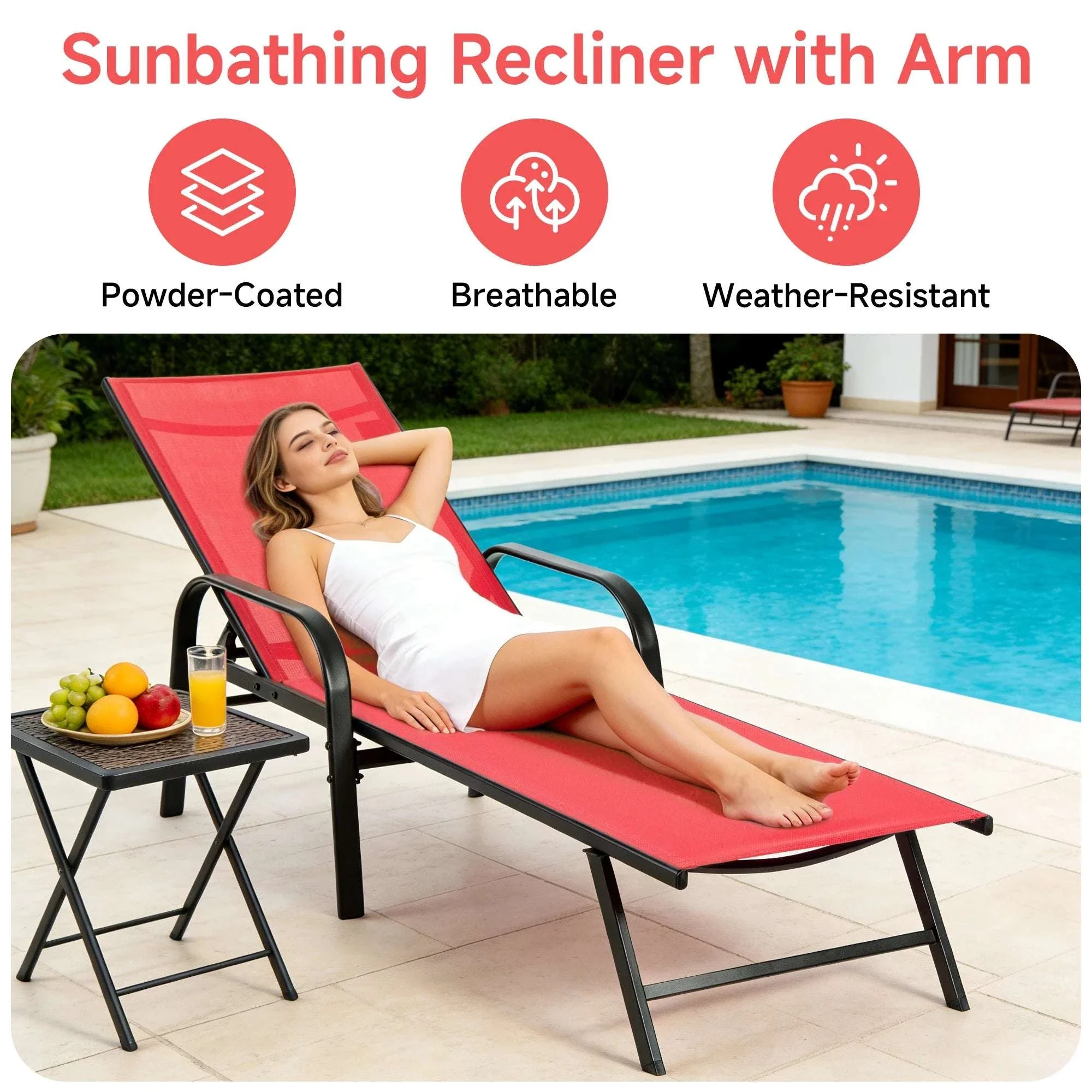 Folding Outdoor Recliner Chair with 5 Positions and Armrests - Image 5