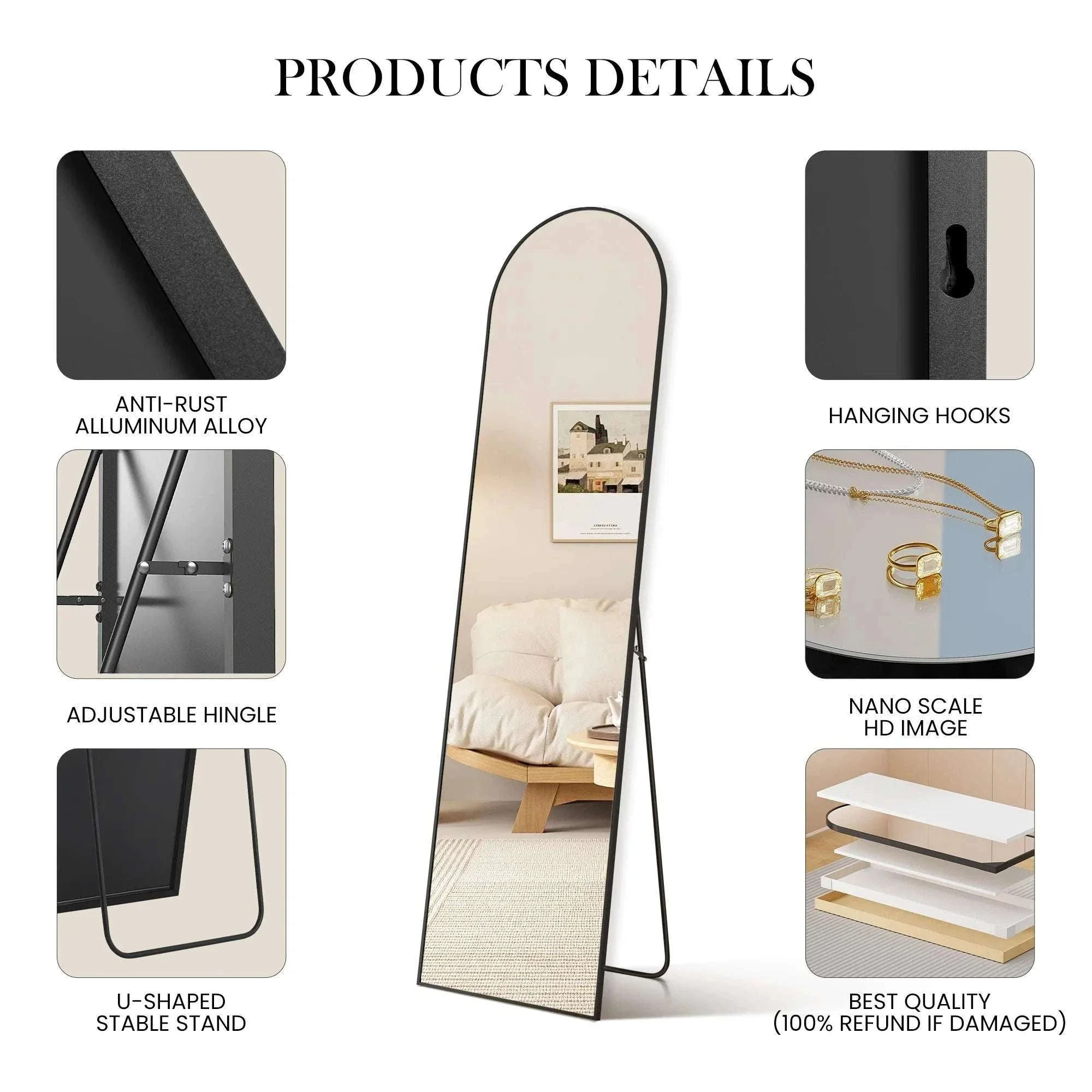 Full Length Floor Mirror with Stand & Slim Aluminum Frame - Image 5