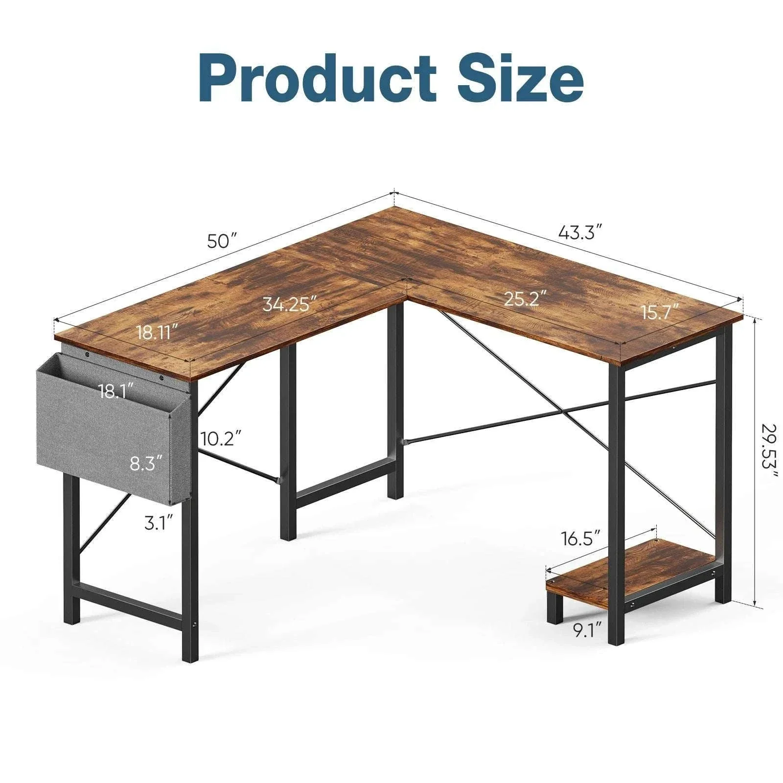 50 Inch L-Shaped Corner Desk with CPU Shelf & Storage Bag - Image 14