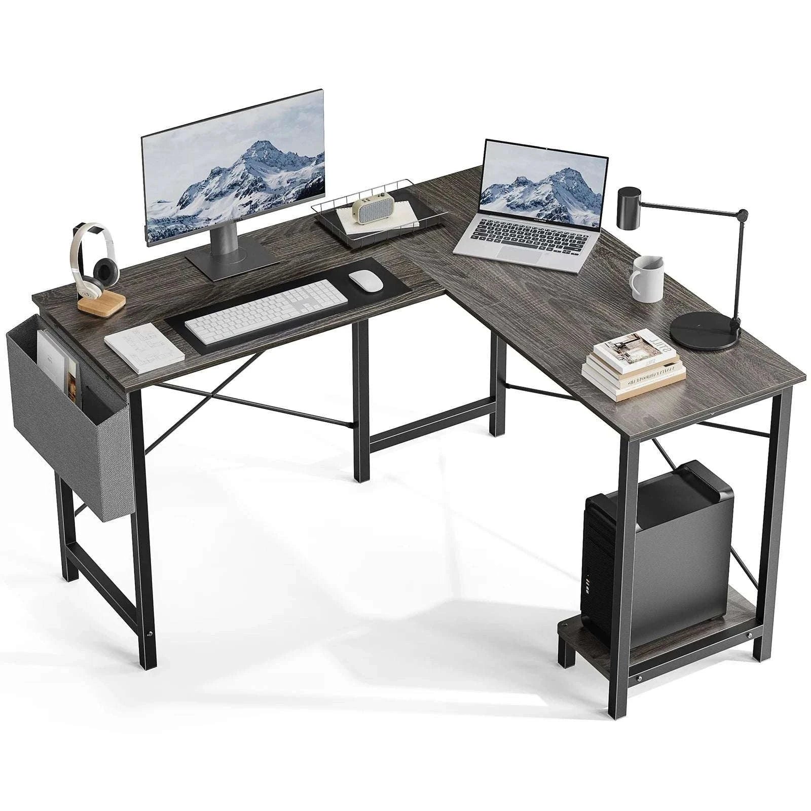 50 Inch L-Shaped Corner Desk with CPU Shelf & Storage Bag - Image 17