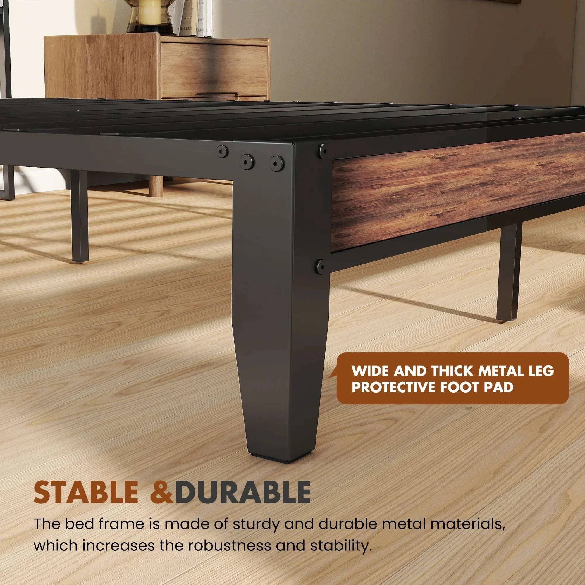 King Size Metal Bed Frame with Storage & Charging Headboard - Image 11