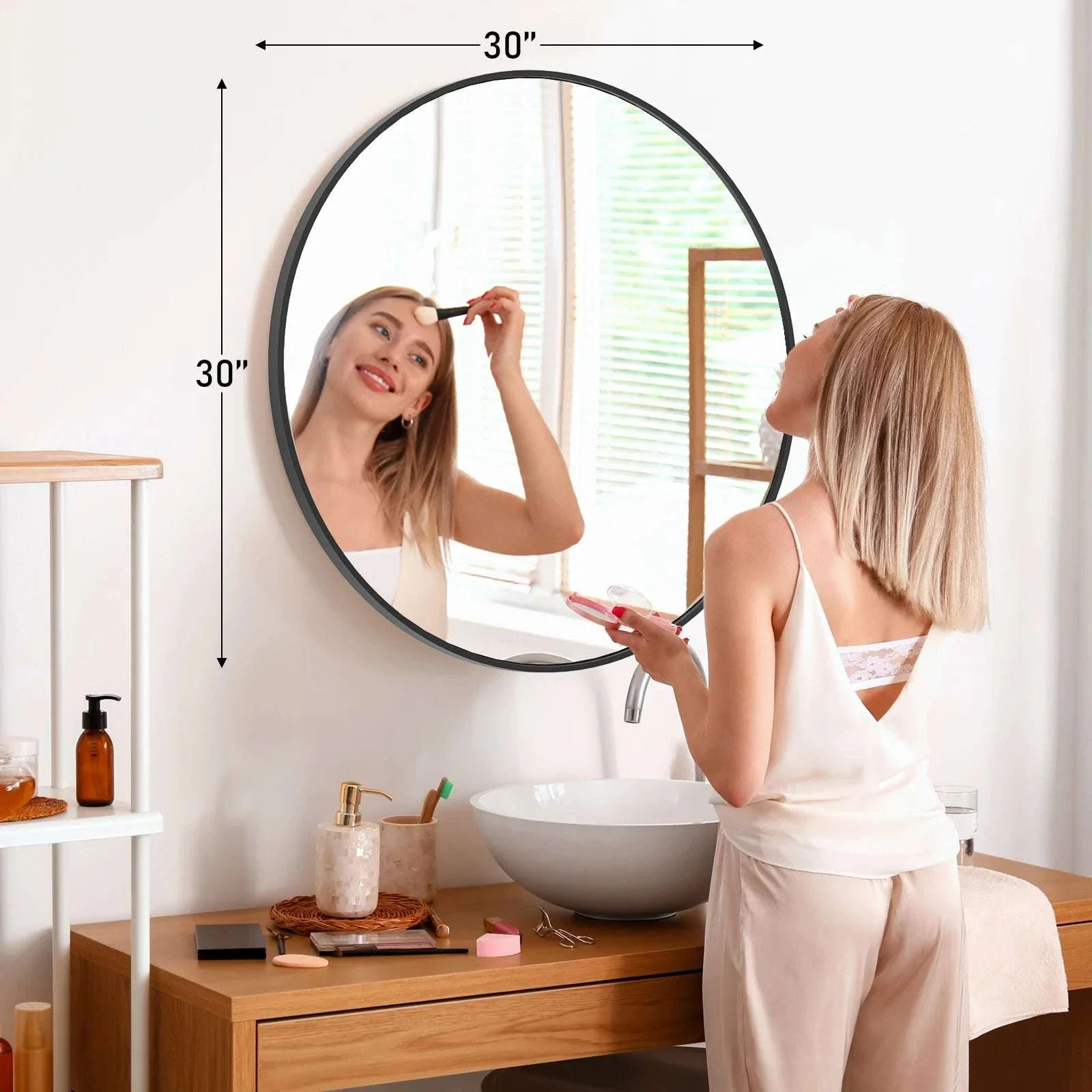 30-Inch Round Gold Framed Wall Mirror with Tempered Glass - Image 15