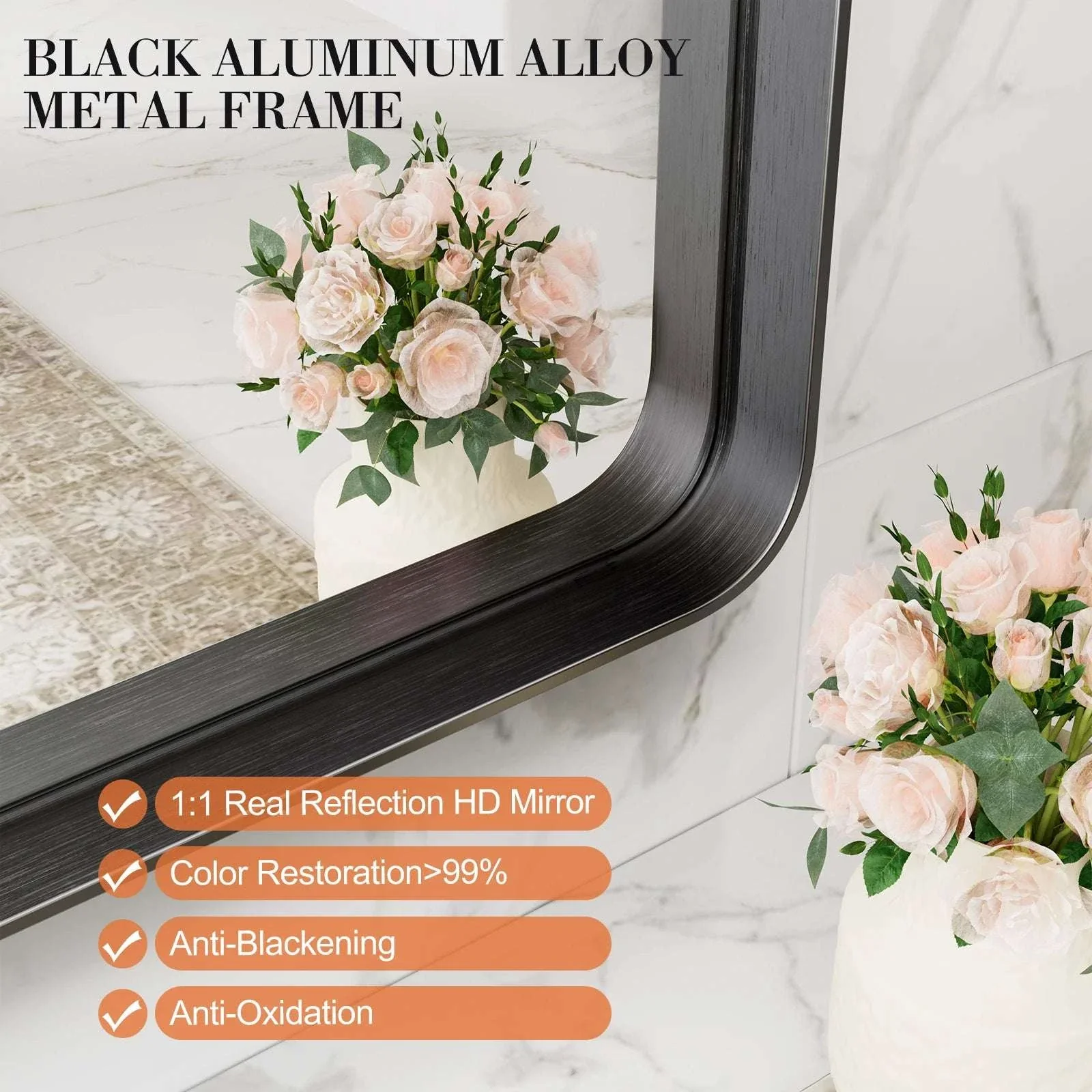 Large 30x40 Inch Black Framed Wall Mirror with Tempered Glass - Image 5