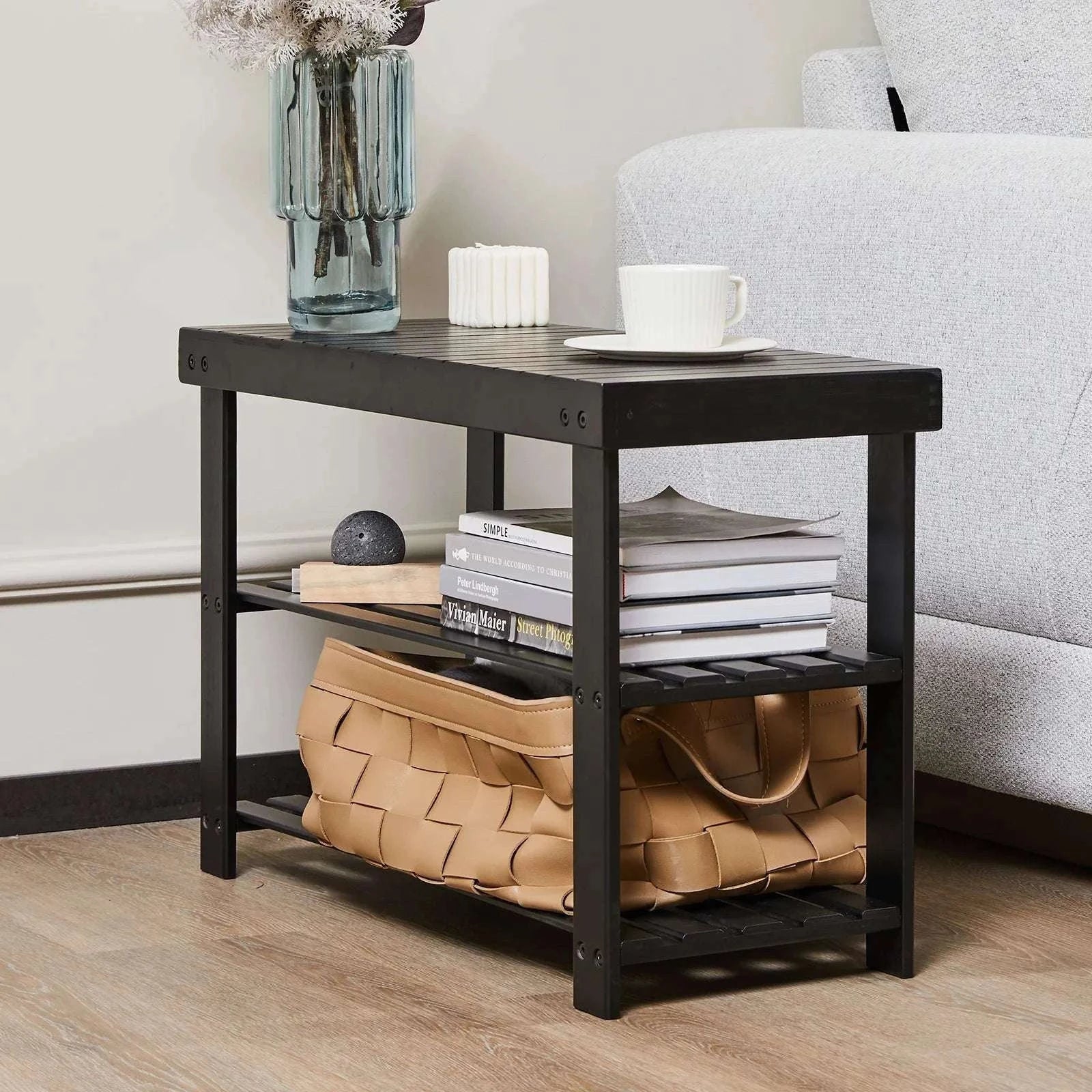 3-Tier Bamboo Shoe Rack Bench with Storage Holds 286 lb - Image 2