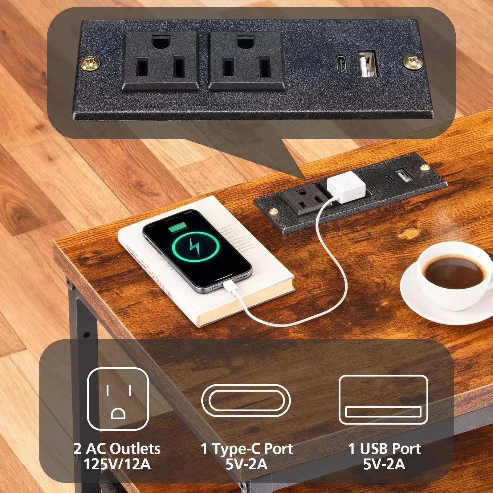 5 Drawer Storage Cabinet with Charging Station & LED Light Strip - Image 3