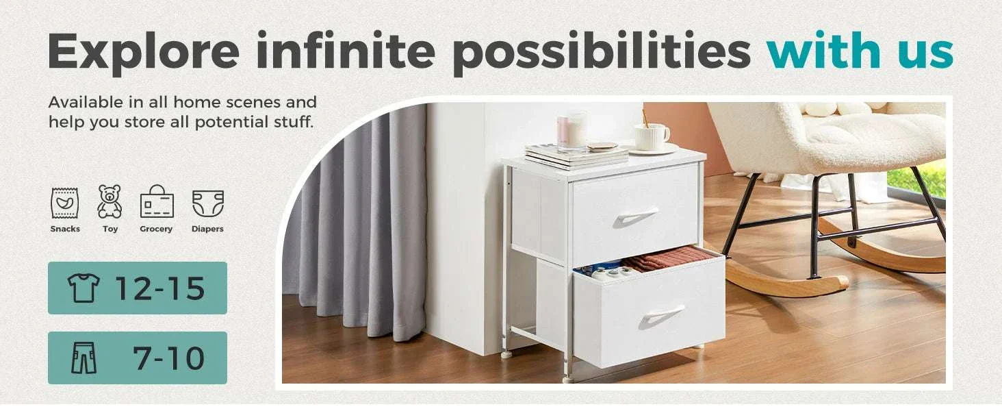 Set of 2 Fabric Drawer Nightstands with Storage and Metal Frame - Image 10