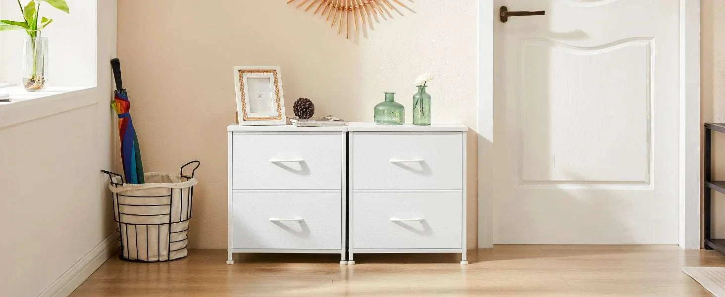 Set of 2 Fabric Drawer Nightstands with Storage and Metal Frame - Image 8