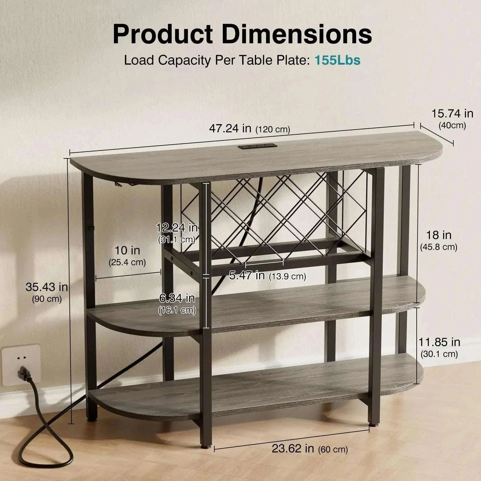 LED Bar Cabinet with Charging Station and Wine Storage Rack - Image 2