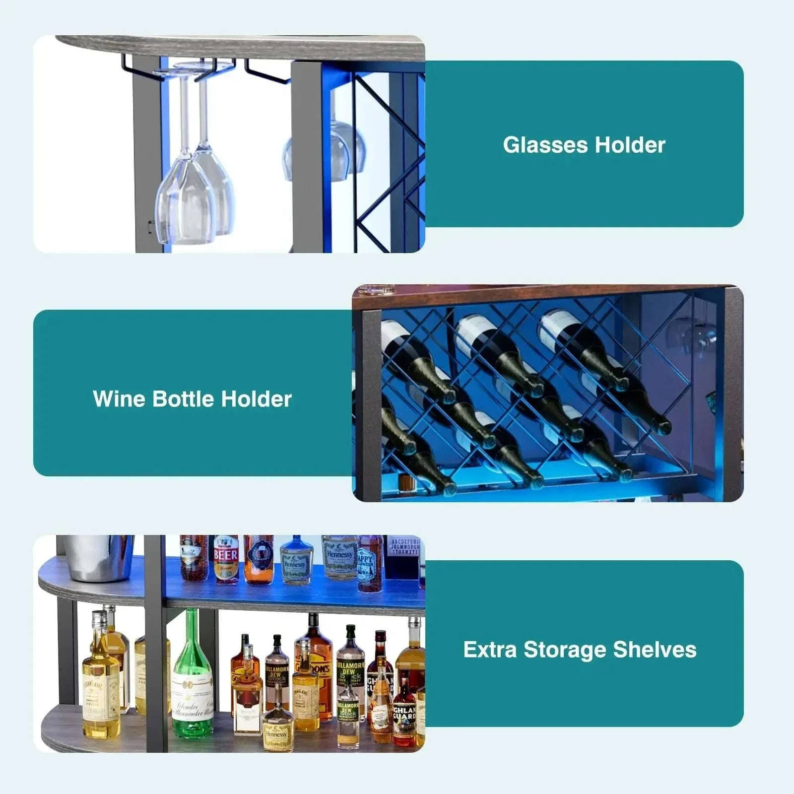 LED Bar Cabinet with Charging Station and Wine Storage Rack - Image 5