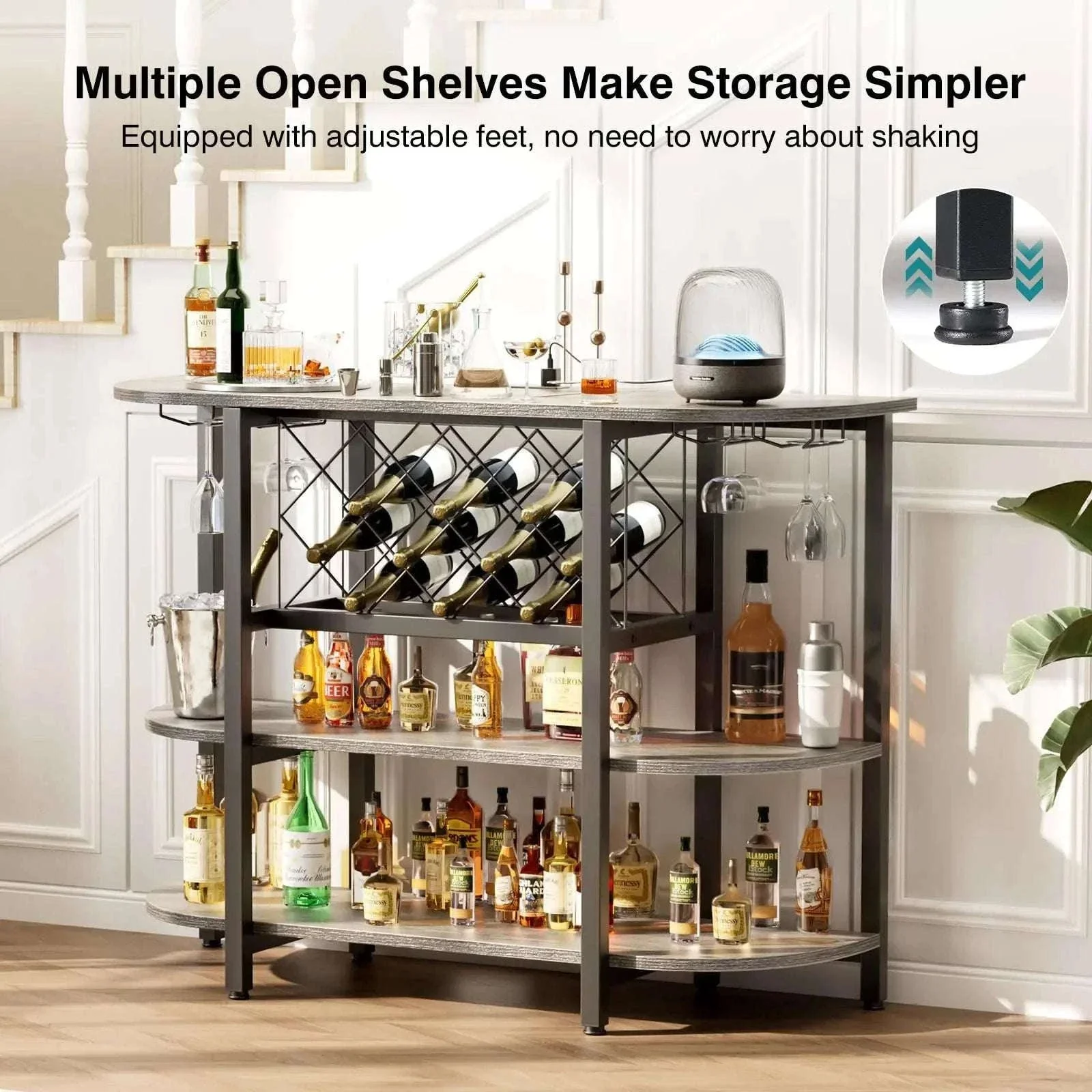 LED Bar Cabinet with Charging Station and Wine Storage Rack - Image 6