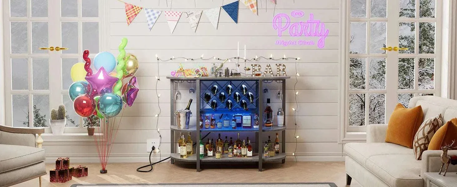 LED Bar Cabinet with Charging Station and Wine Storage Rack - Image 7