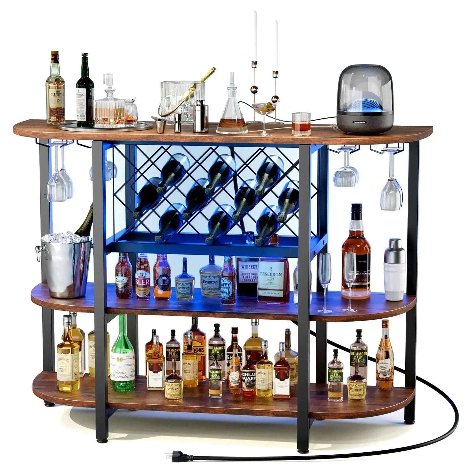 LED Bar Cabinet with Charging Station and Wine Storage Rack - Image 8