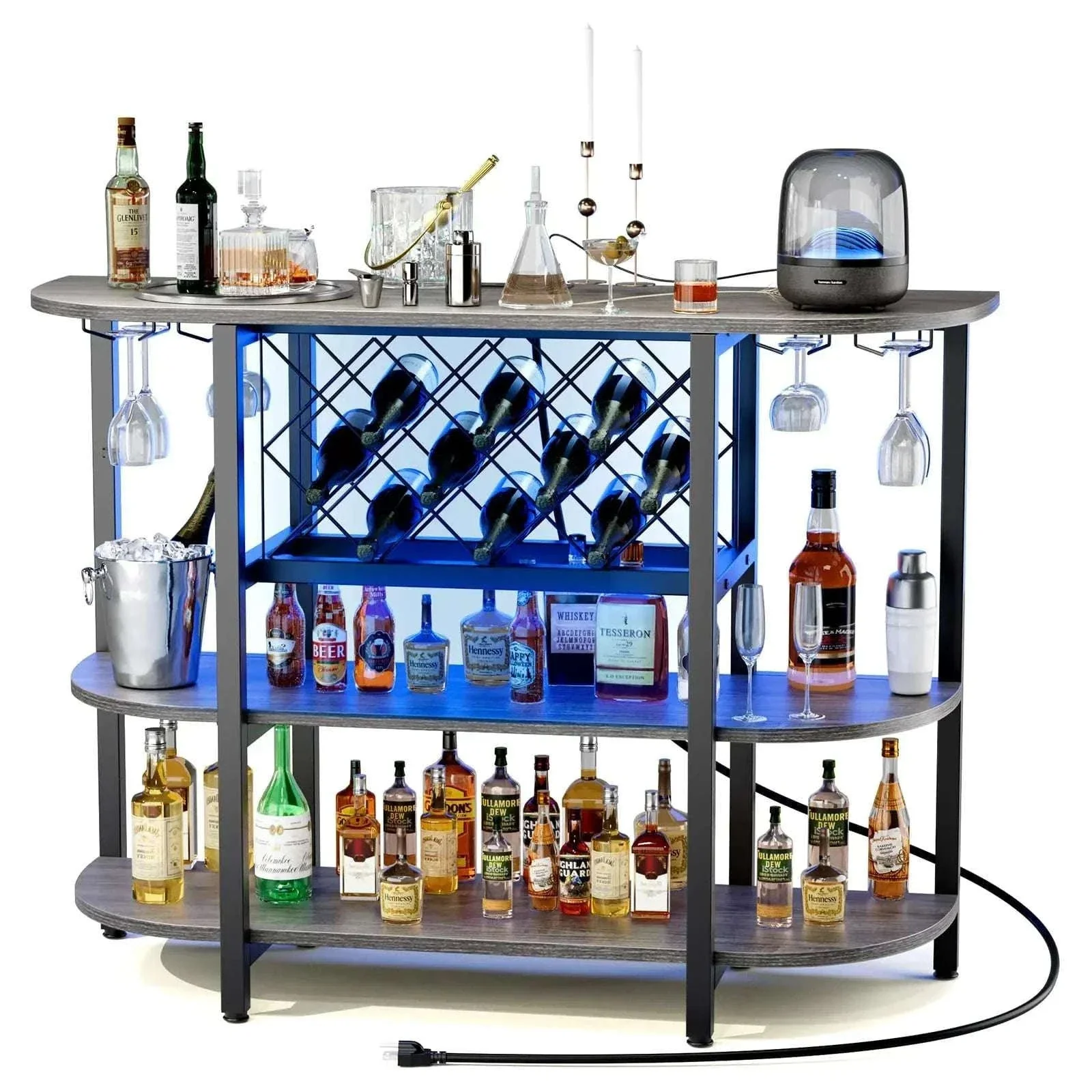 LED Bar Cabinet with Charging Station and Wine Storage Rack - Image 9