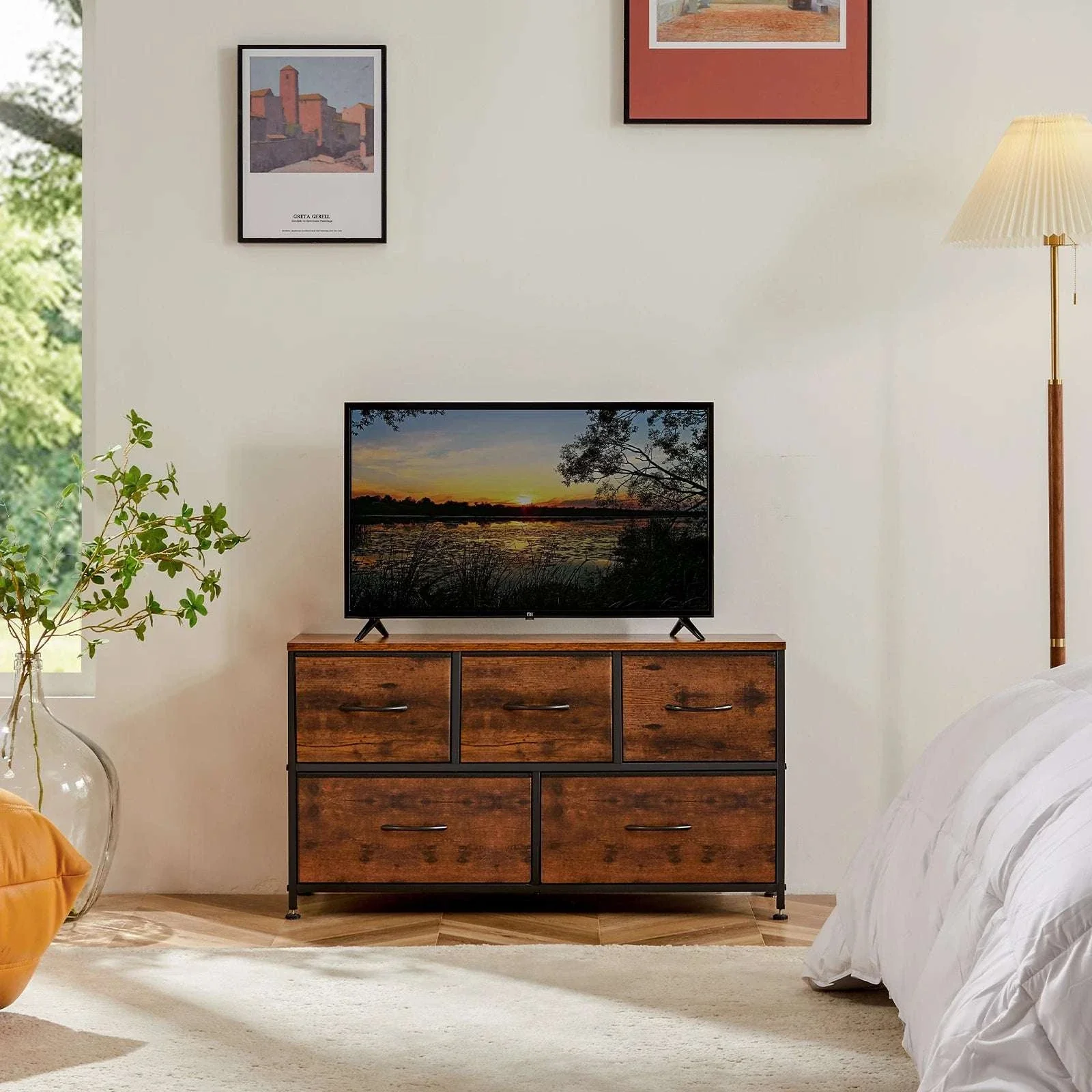 5-Drawer Fabric Dresser with Metal Frame Storage Cabinet - Image 3
