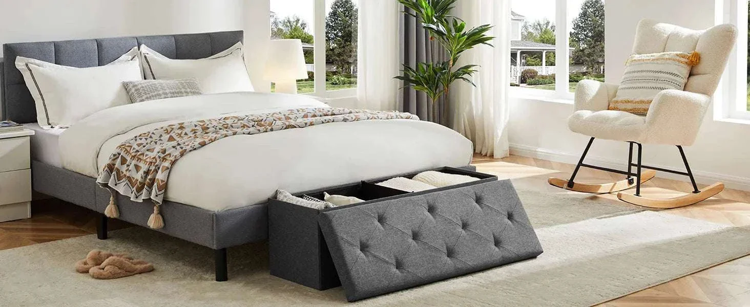 Storage Ottoman Bench with Hidden Toy Box Linen Stool 43in - Image 7