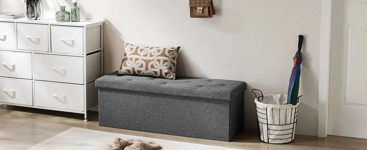 Storage Ottoman Bench with Hidden Toy Box Linen Stool 43in - Image 8