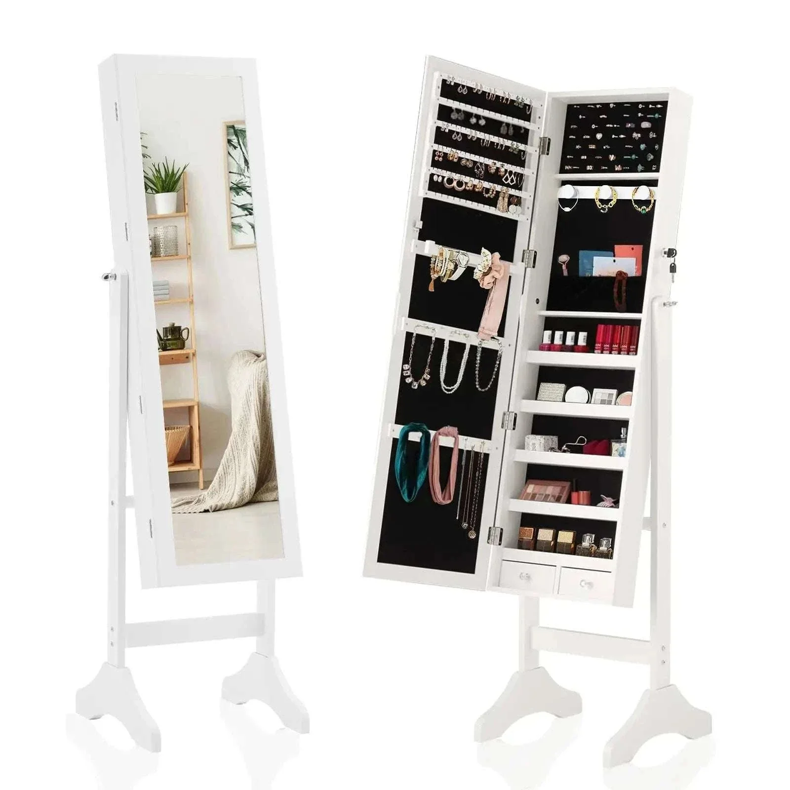 Full-Length Jewelry Armoire Mirror with Lockable Storage Cabinet - Image 7