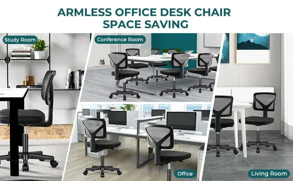 Mesh Armless Office Chair with Lumbar Support & Adjustable Height - Image 10