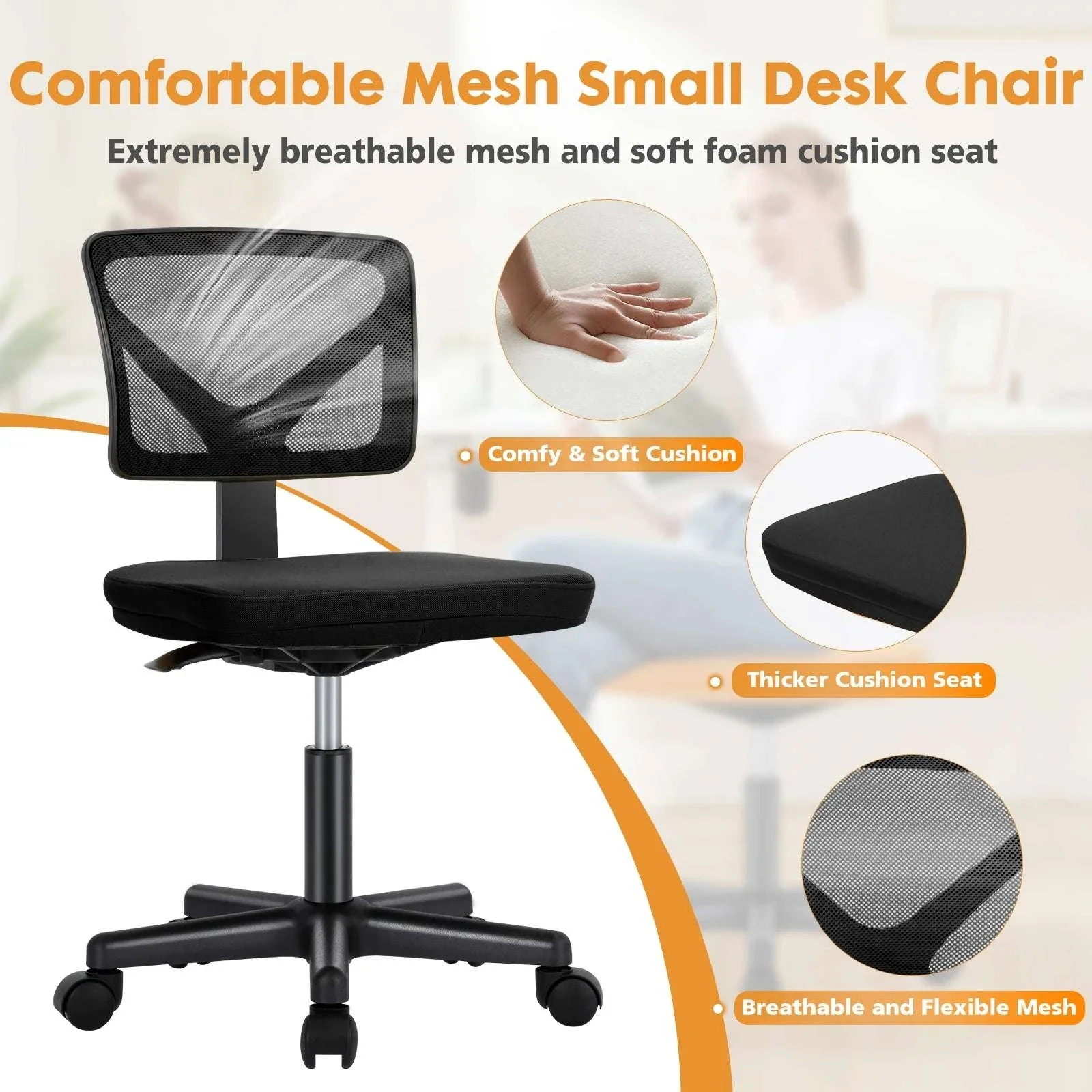 Mesh Armless Office Chair with Lumbar Support & Adjustable Height - Image 6