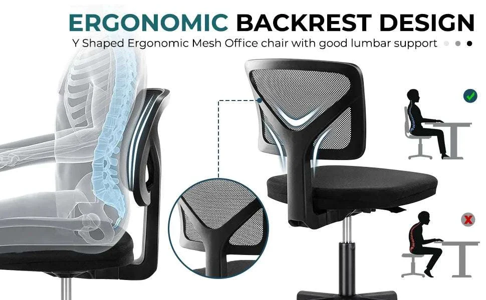 Mesh Armless Office Chair with Lumbar Support & Adjustable Height - Image 8