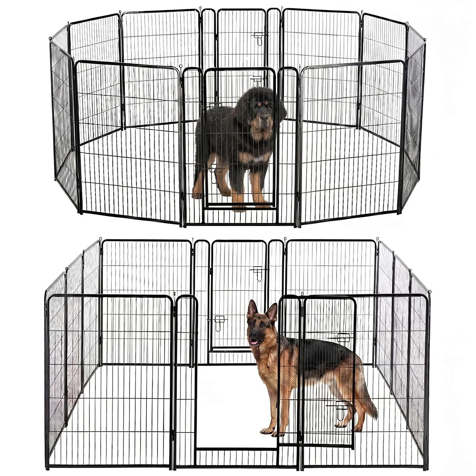 Metal Dog Playpen with Door 12 Panels Foldable Indoor Outdoor