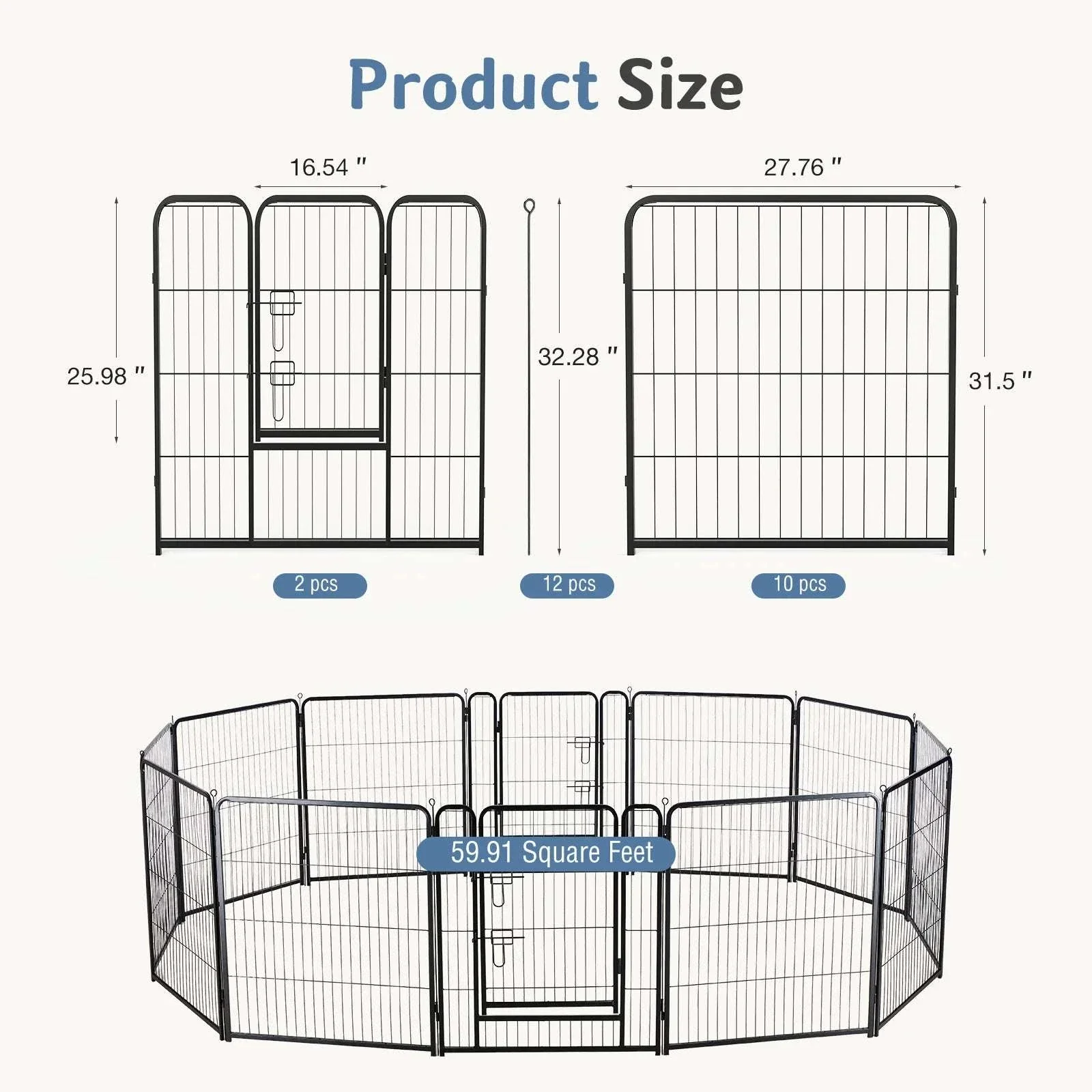 Metal Dog Playpen with Door 12 Panels Foldable Indoor Outdoor - Image 12