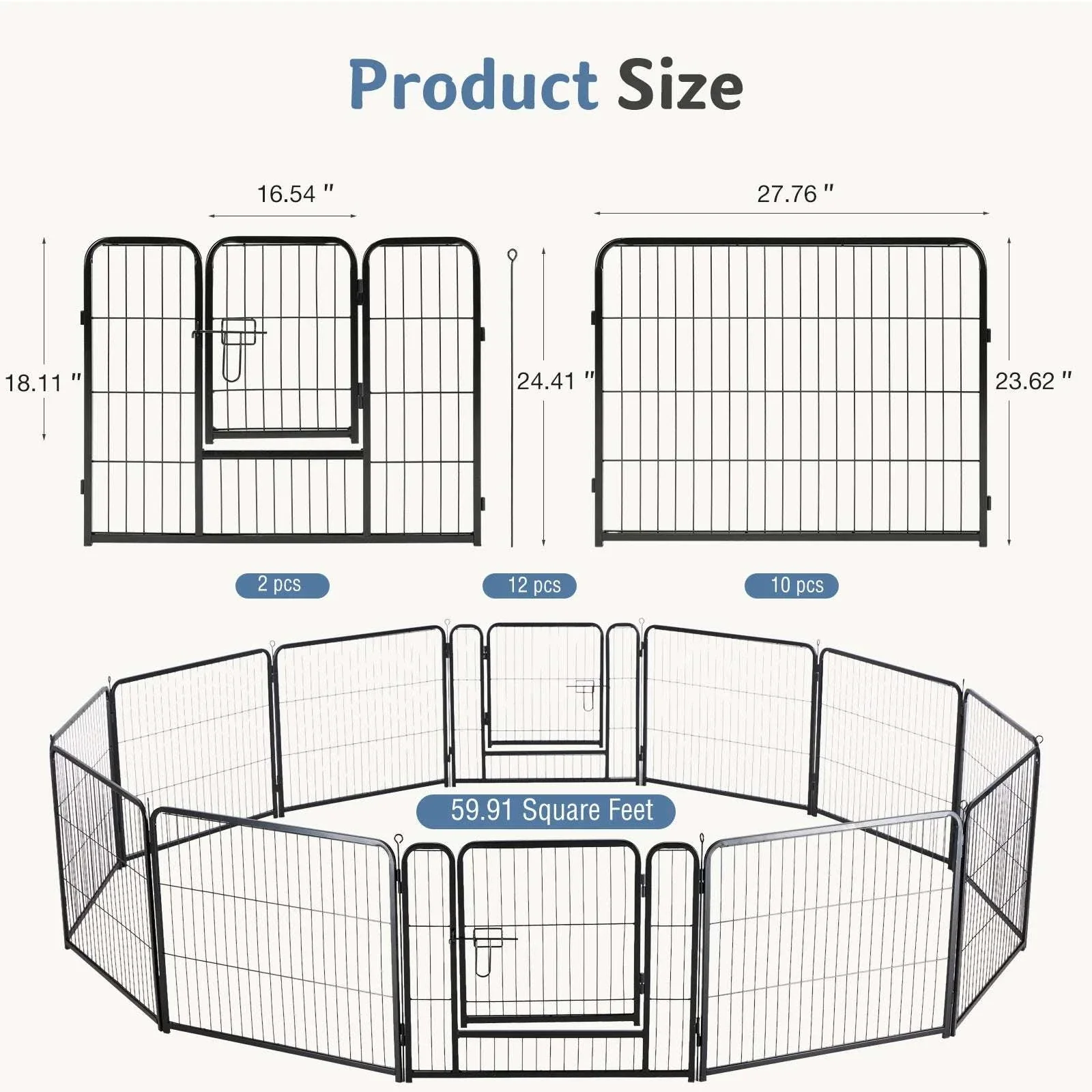 Metal Dog Playpen with Door 12 Panels Foldable Indoor Outdoor - Image 13