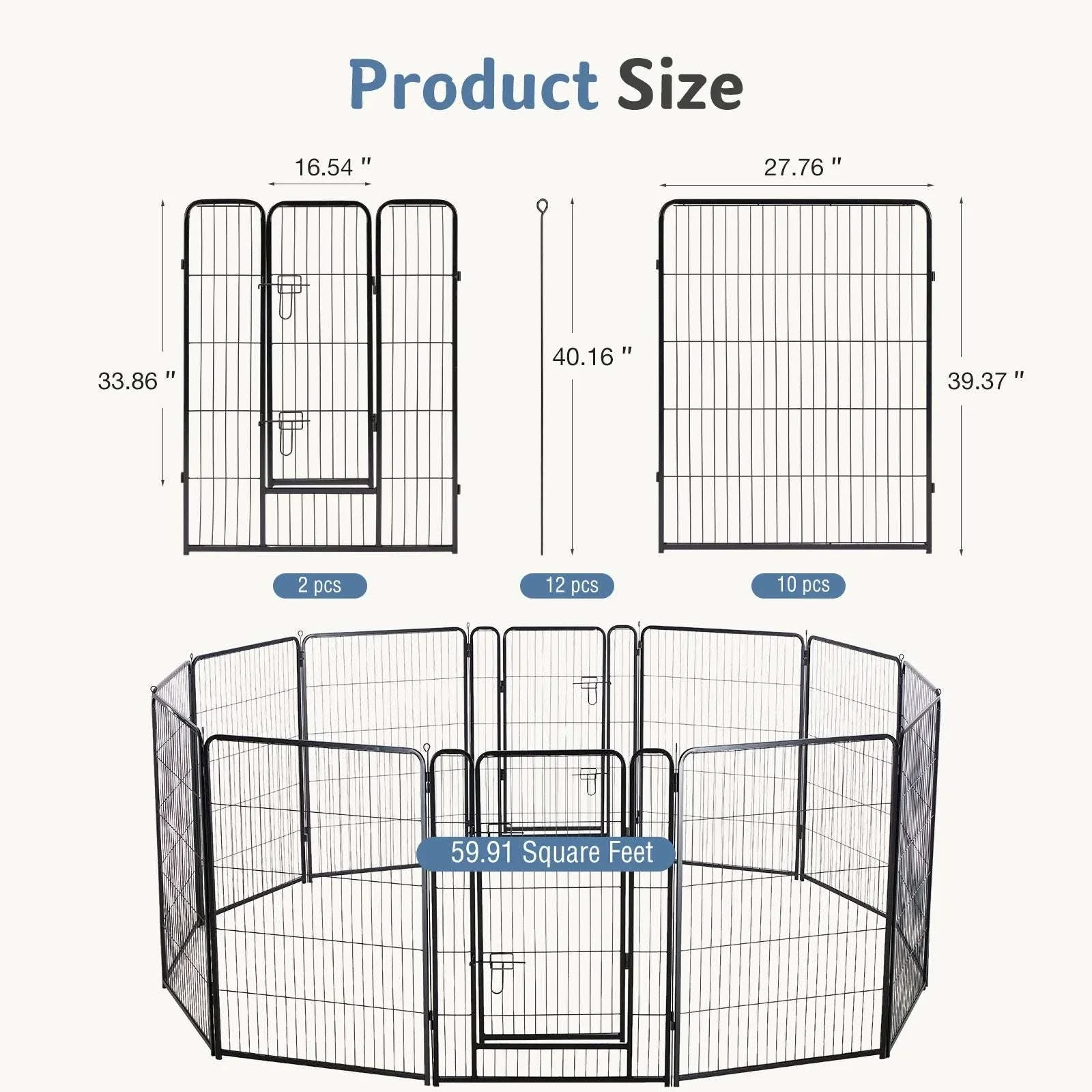 Metal Dog Playpen with Door 12 Panels Foldable Indoor Outdoor - Image 16