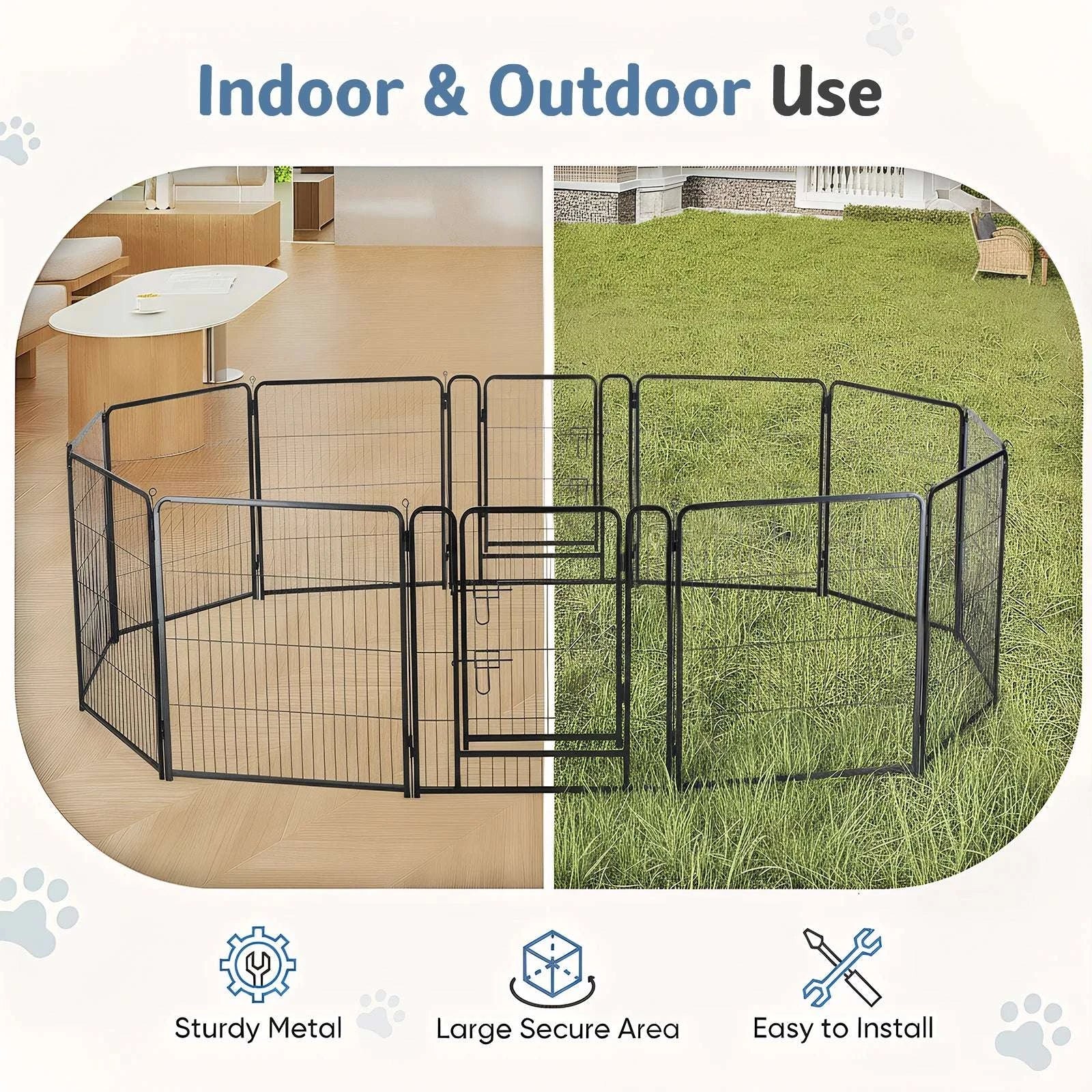 Metal Dog Playpen with Door 12 Panels Foldable Indoor Outdoor - Image 2