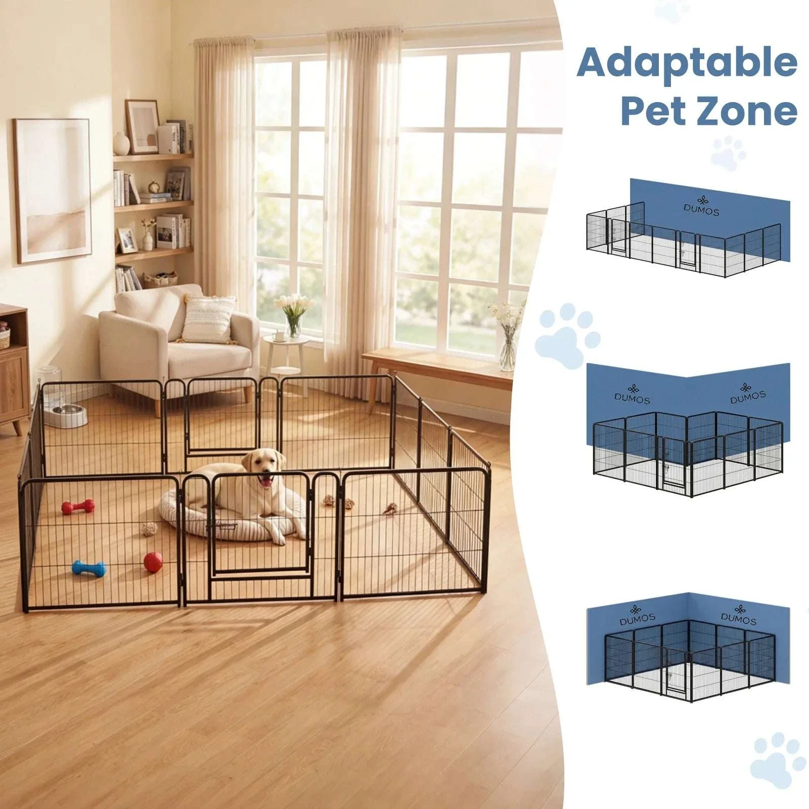 Metal Dog Playpen with Door 12 Panels Foldable Indoor Outdoor - Image 3