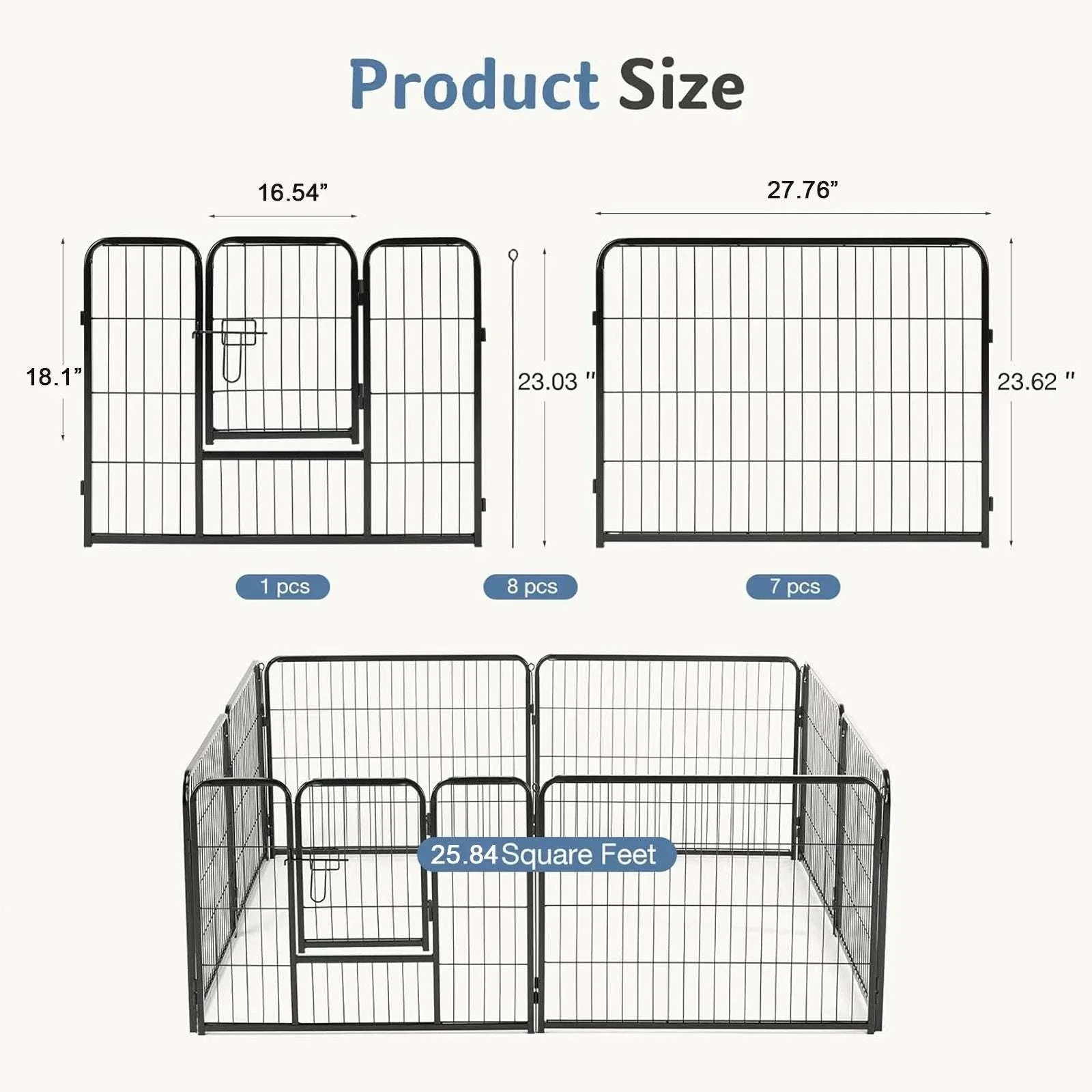 8-Panel Metal Dog Playpen Foldable Pet Fence with Door - Image 12
