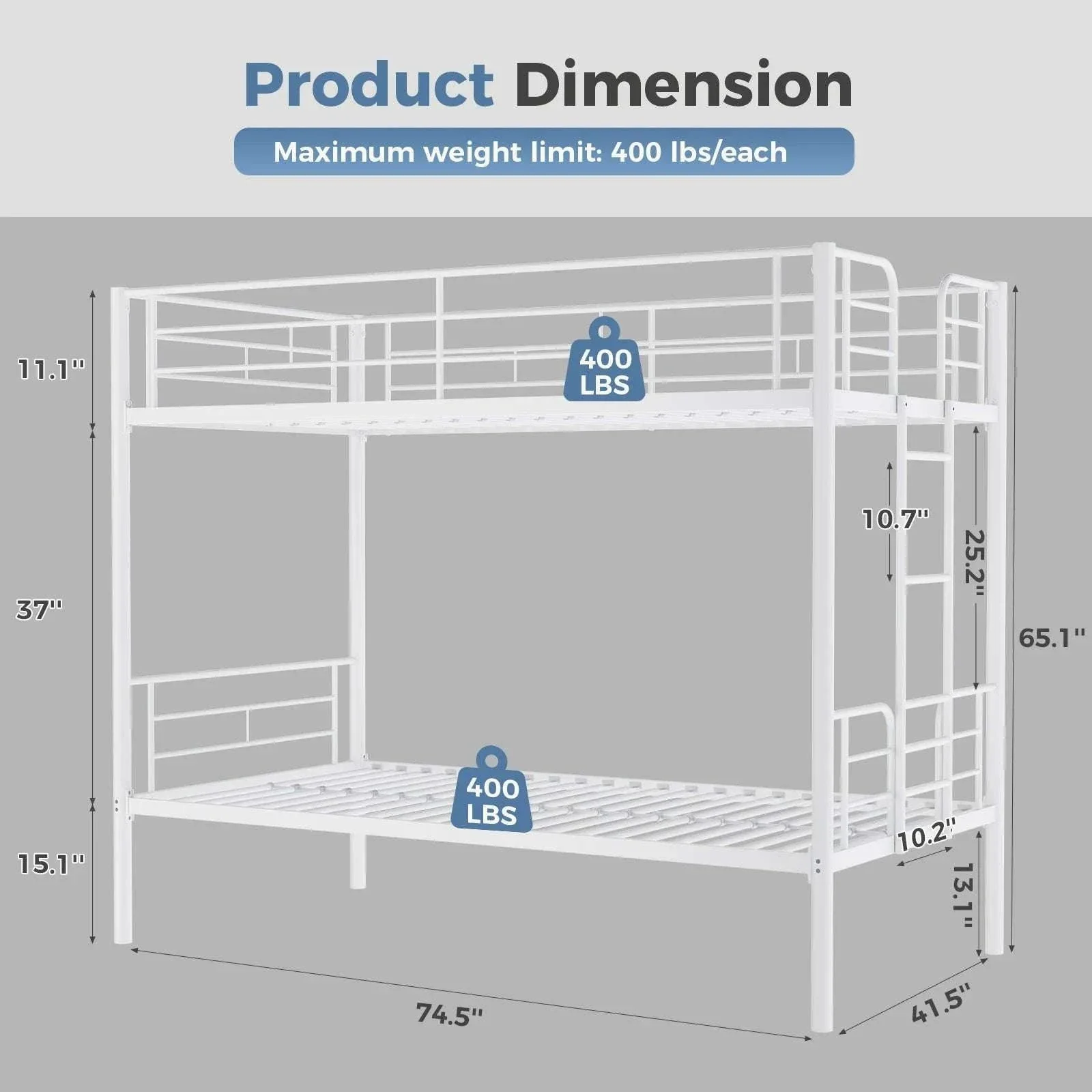 Heavy Duty Metal Bunk Bed Frame with Ladder & Guardrails - Image 13