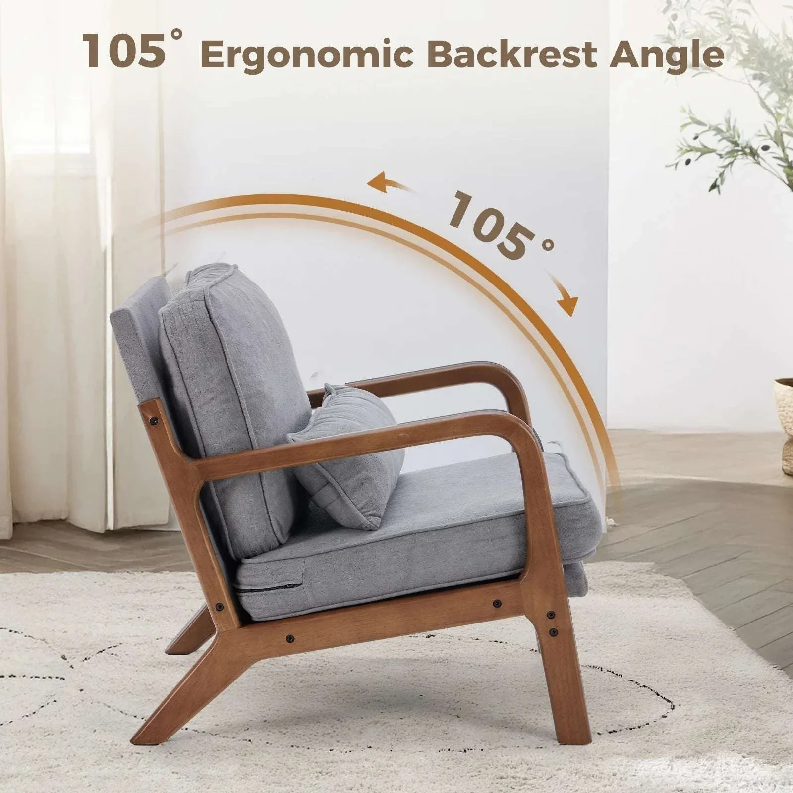 Mid Century Modern Accent Chair with Wood Frame and Cushions - Image 3