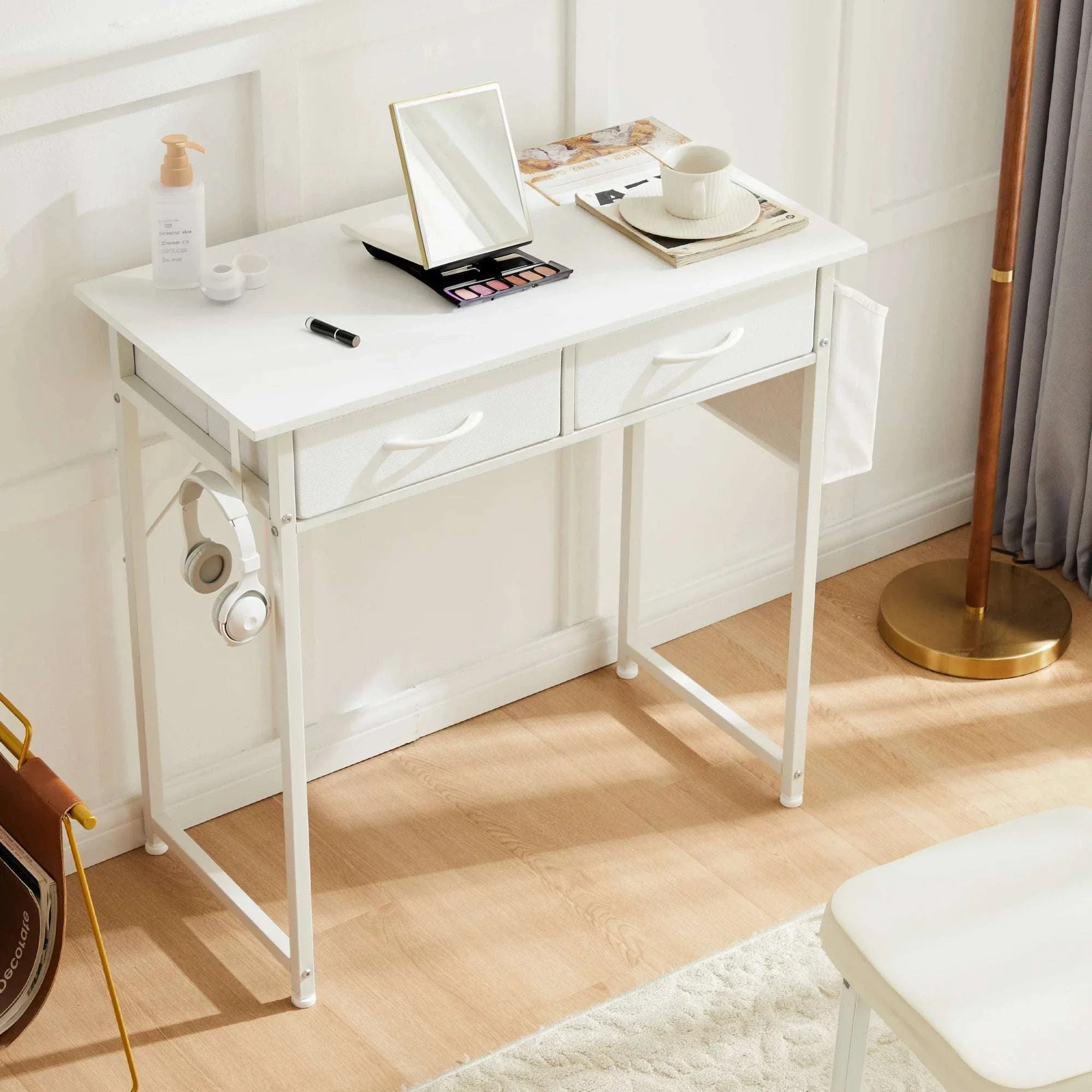 32-Inch Modern Office Desk with Fabric Drawers and Side Storage Bag - Image 6