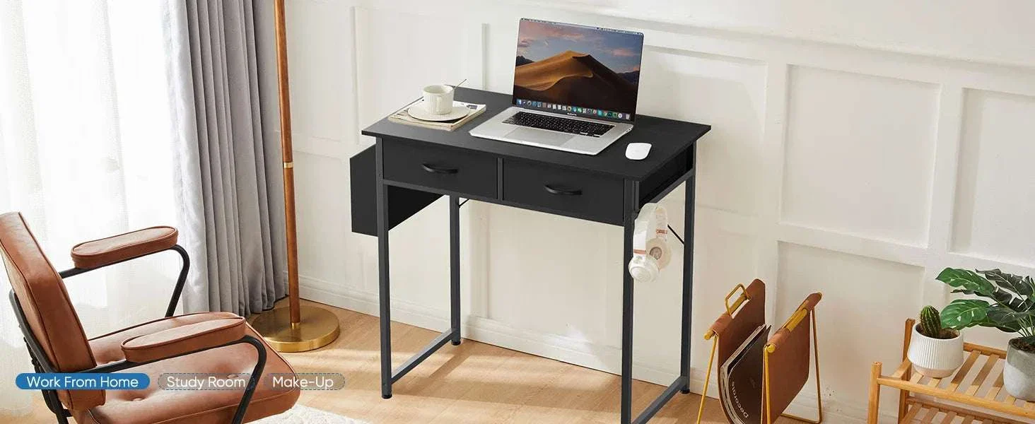 32-Inch Modern Office Desk with Fabric Drawers and Side Storage Bag - Image 7