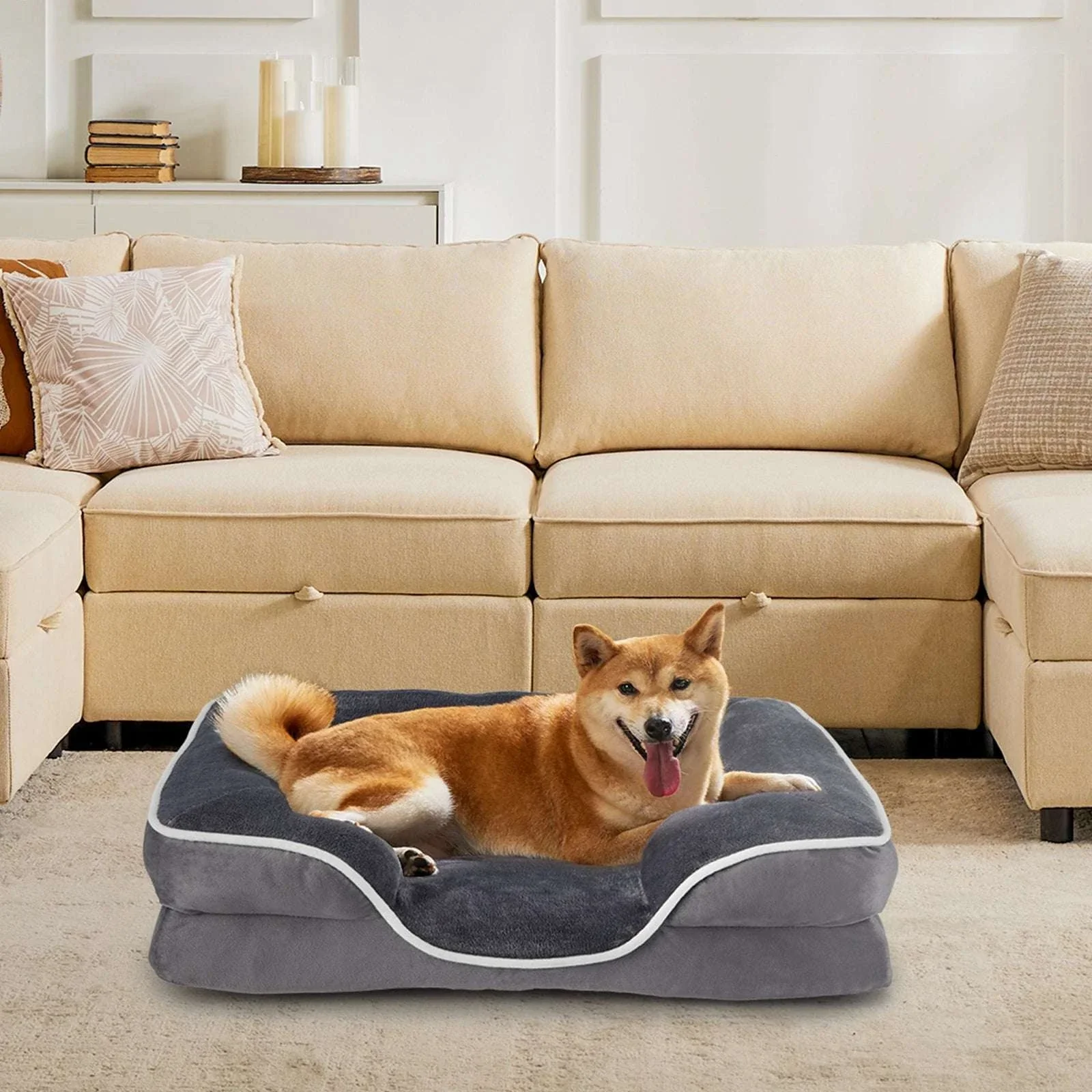 Orthopedic Memory Foam Dog Bed with Washable Cover & Non-Slip Base