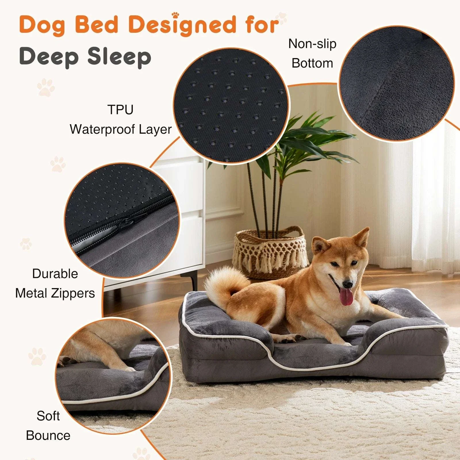 Orthopedic Memory Foam Dog Bed with Washable Cover & Non-Slip Base - Image 5