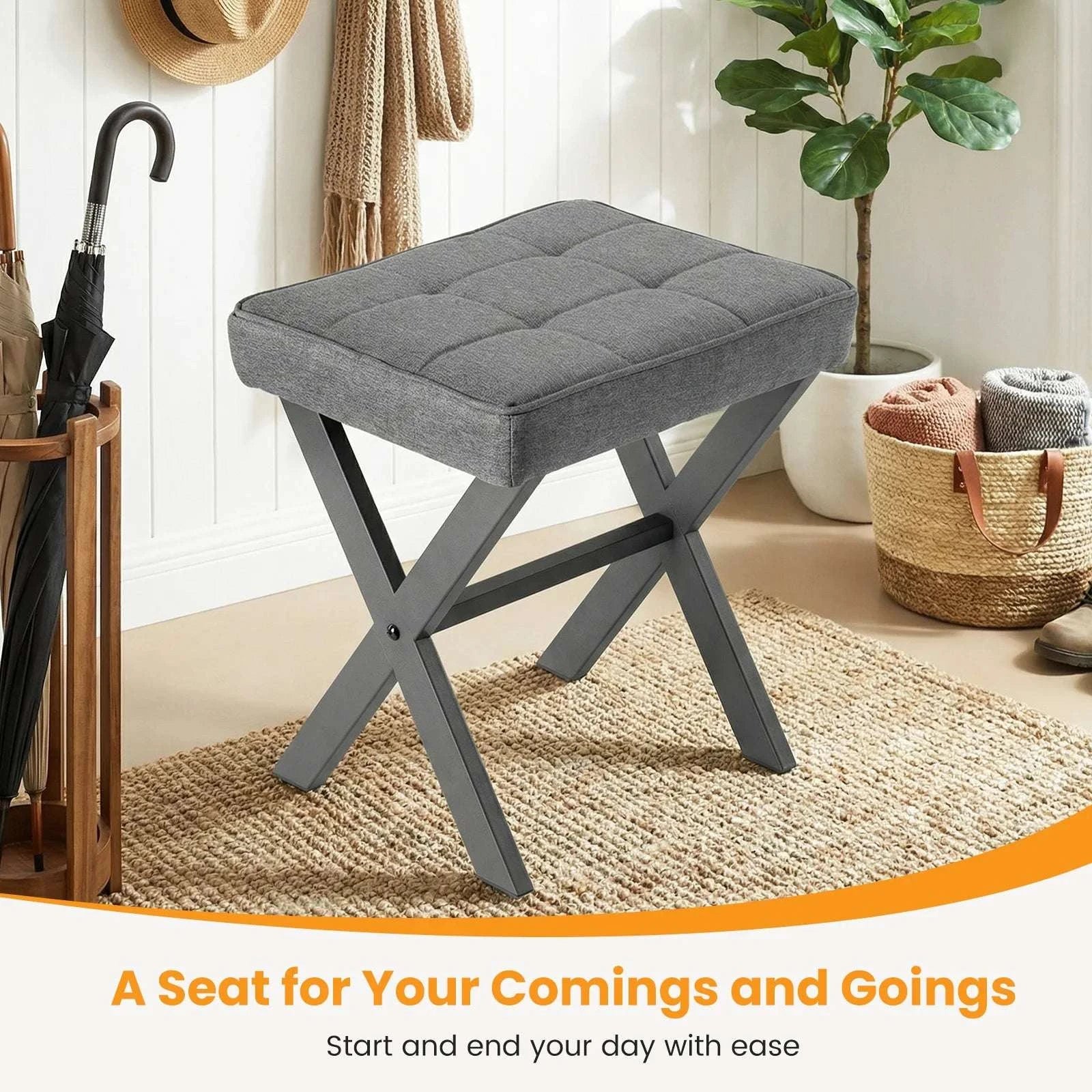 Folding Linen Ottoman with Storage & Metal Legs Padded Seat - Image 6