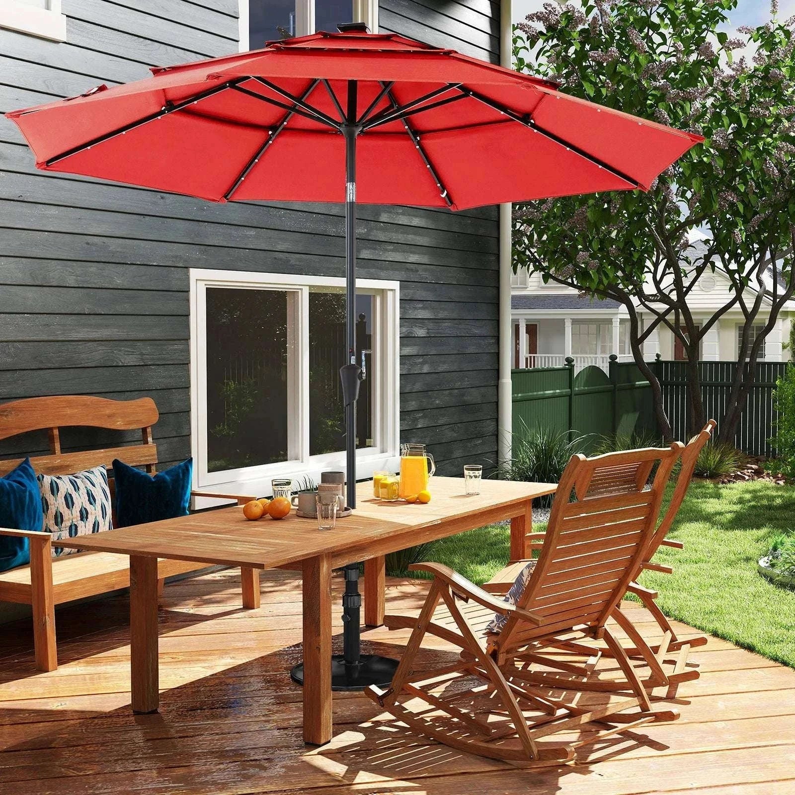 10 FT Solar LED Patio Umbrella with Tilt & Crank Shade